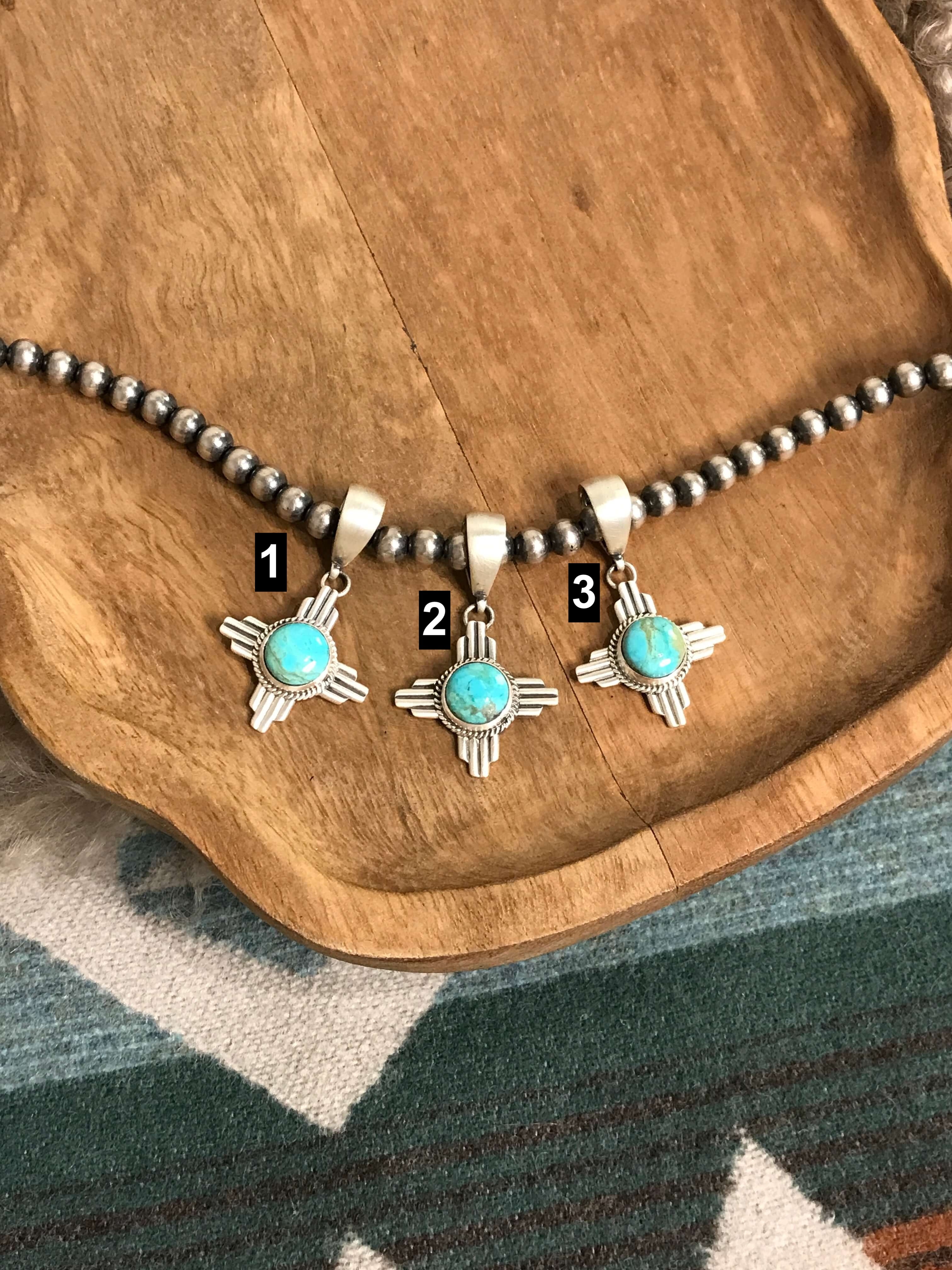 The Zia Turquoise Pendants-Pendants-Calli Co., Turquoise and Silver Jewelry, Native American Handmade, Zuni Tribe, Navajo Tribe, Brock Texas