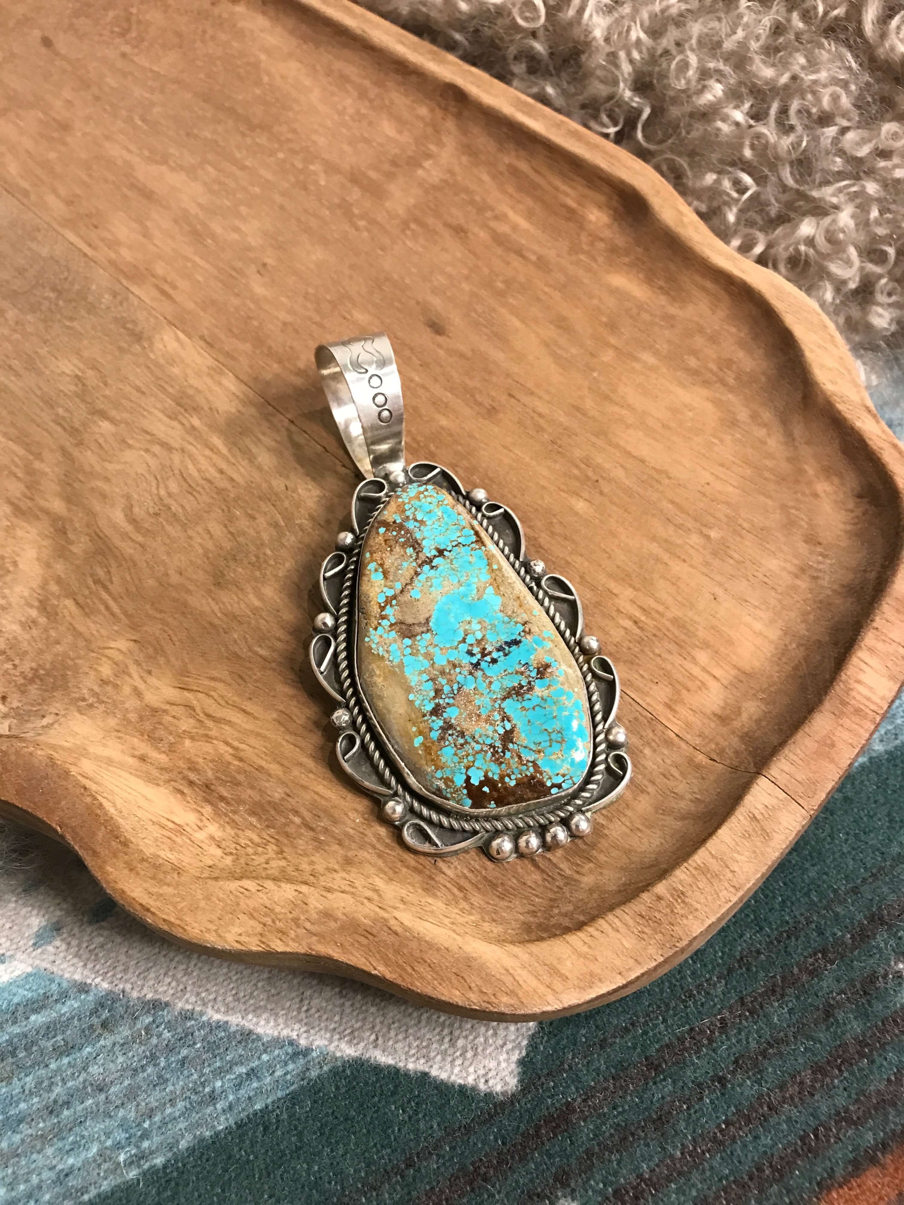 The Briggs Turquoise Pendant-Pendants-Calli Co., Turquoise and Silver Jewelry, Native American Handmade, Zuni Tribe, Navajo Tribe, Brock Texas