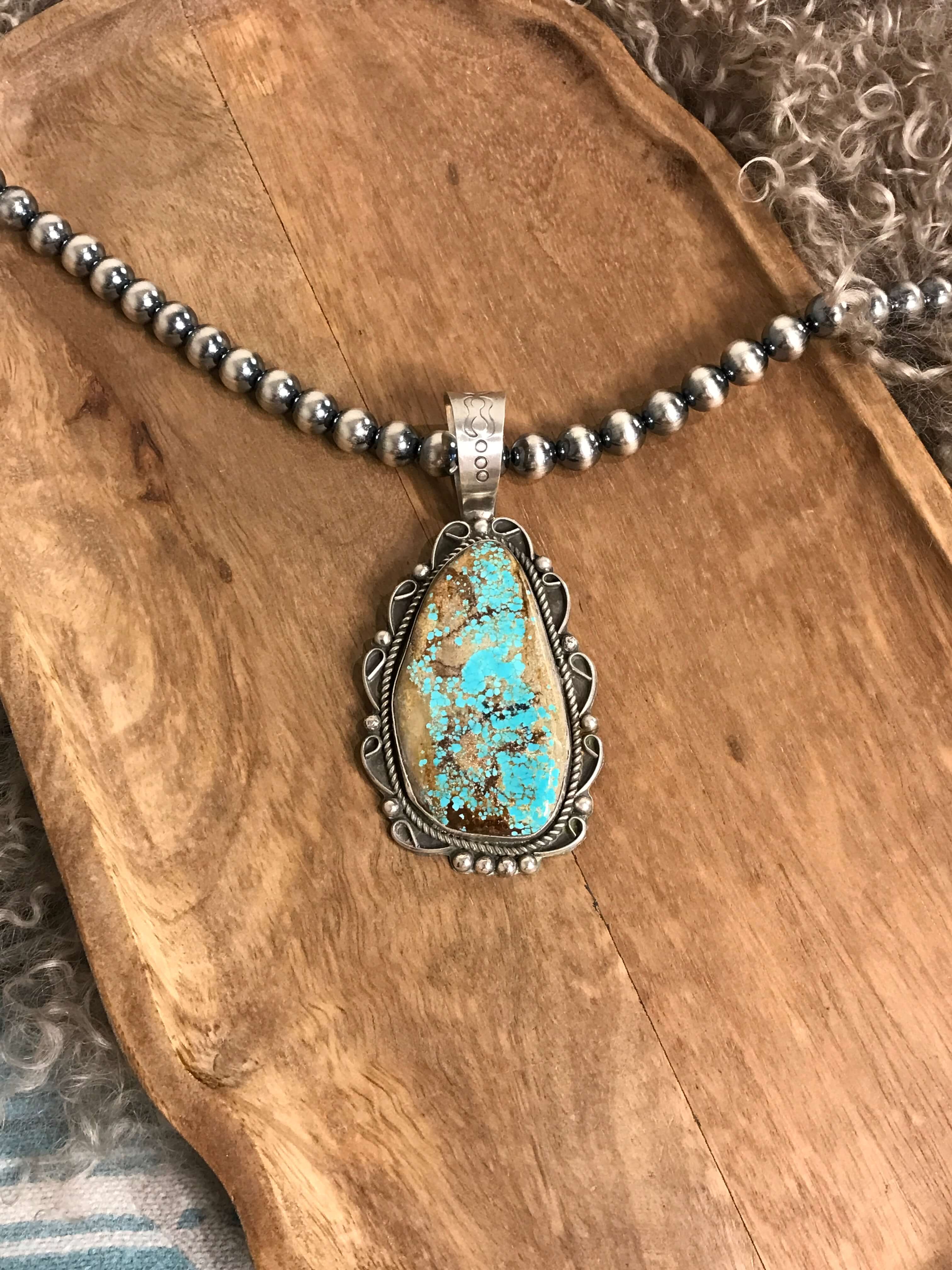 The Briggs Turquoise Pendant-Pendants-Calli Co., Turquoise and Silver Jewelry, Native American Handmade, Zuni Tribe, Navajo Tribe, Brock Texas