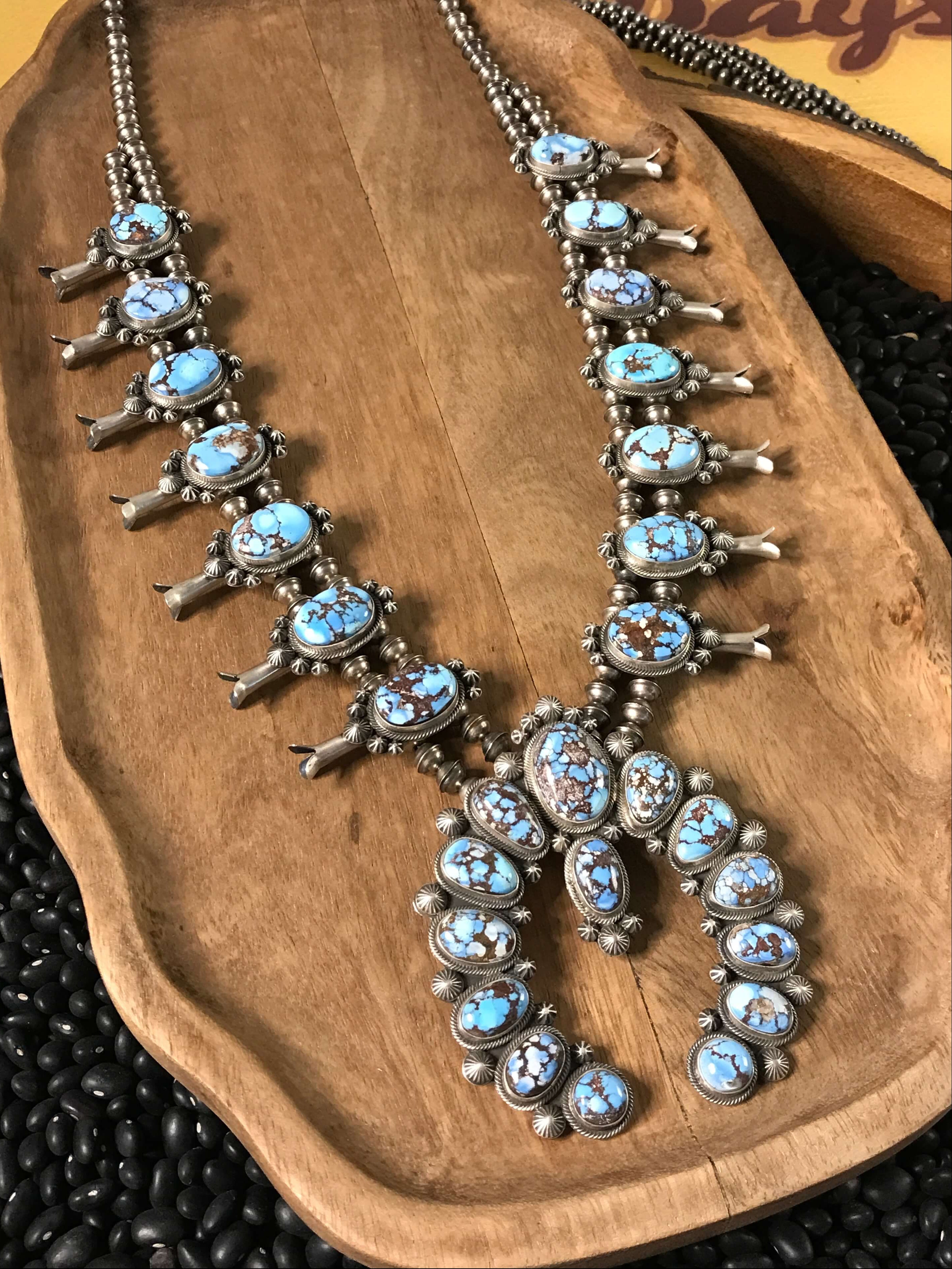 The Chilko Squash Blossom Necklace-Necklaces-Calli Co., Turquoise and Silver Jewelry, Native American Handmade, Zuni Tribe, Navajo Tribe, Brock Texas