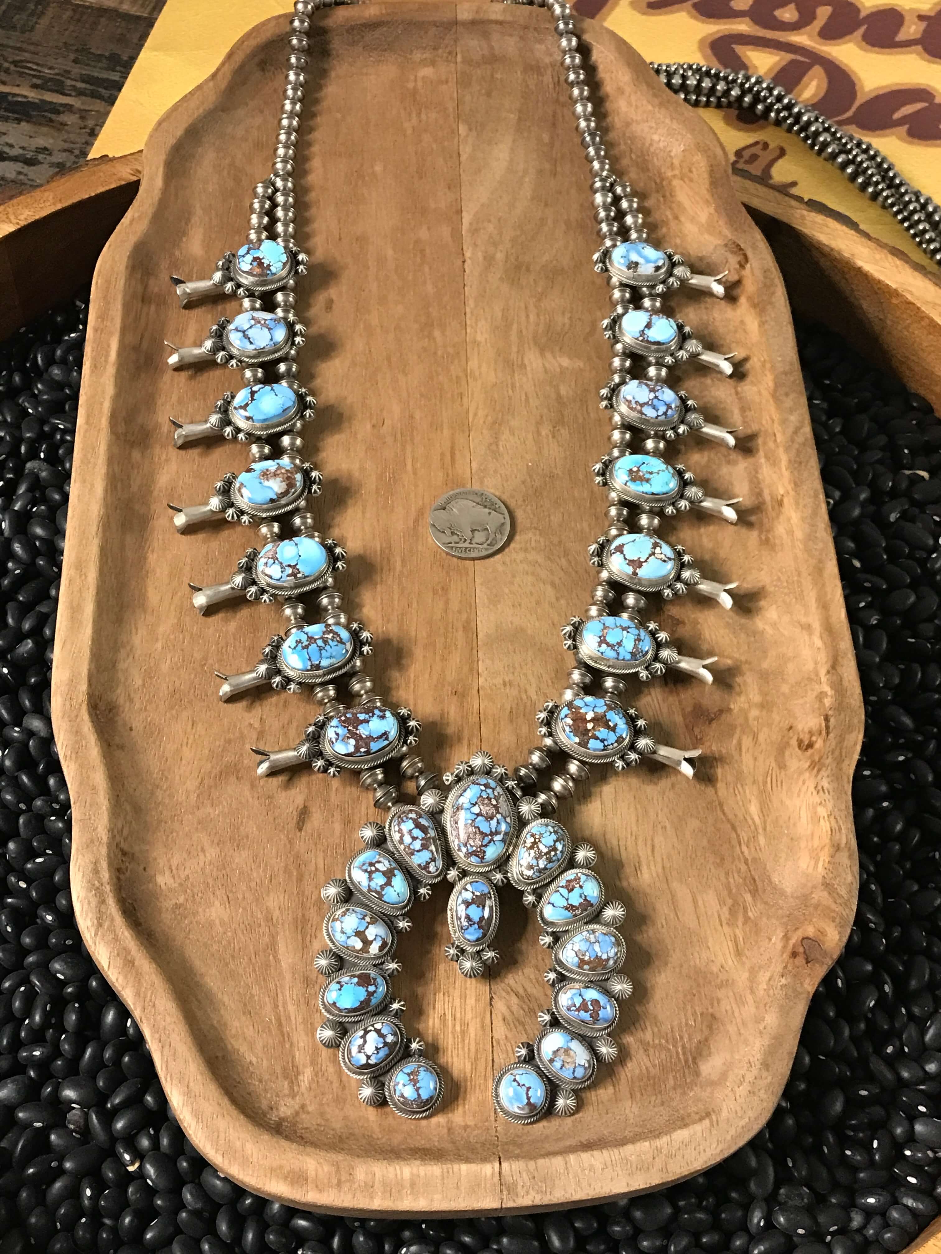 The Chilko Squash Blossom Necklace-Necklaces-Calli Co., Turquoise and Silver Jewelry, Native American Handmade, Zuni Tribe, Navajo Tribe, Brock Texas