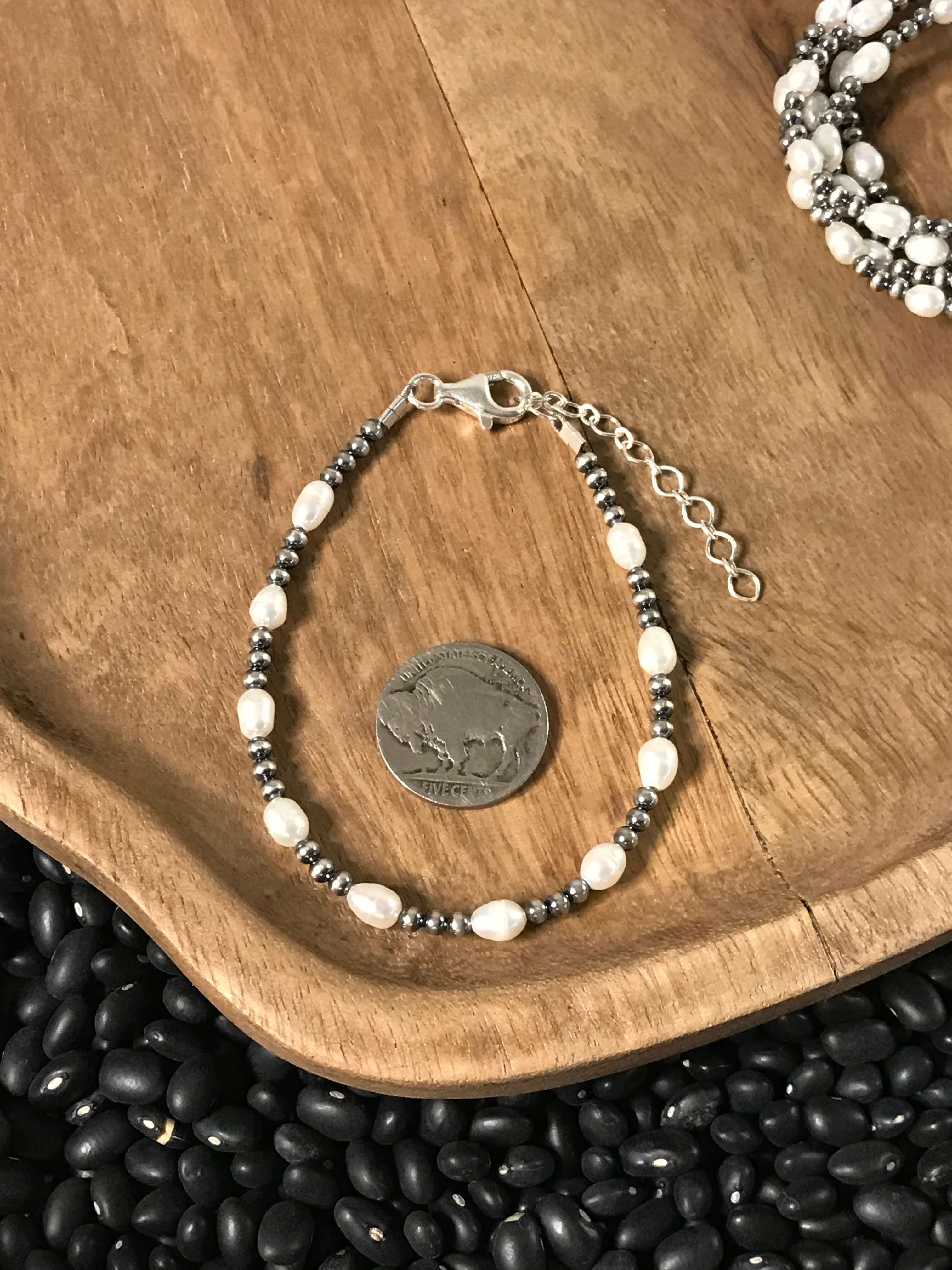 The Calder Pearl & Pearl Beaded Bracelet-Bracelets & Cuffs-Calli Co., Turquoise and Silver Jewelry, Native American Handmade, Zuni Tribe, Navajo Tribe, Brock Texas