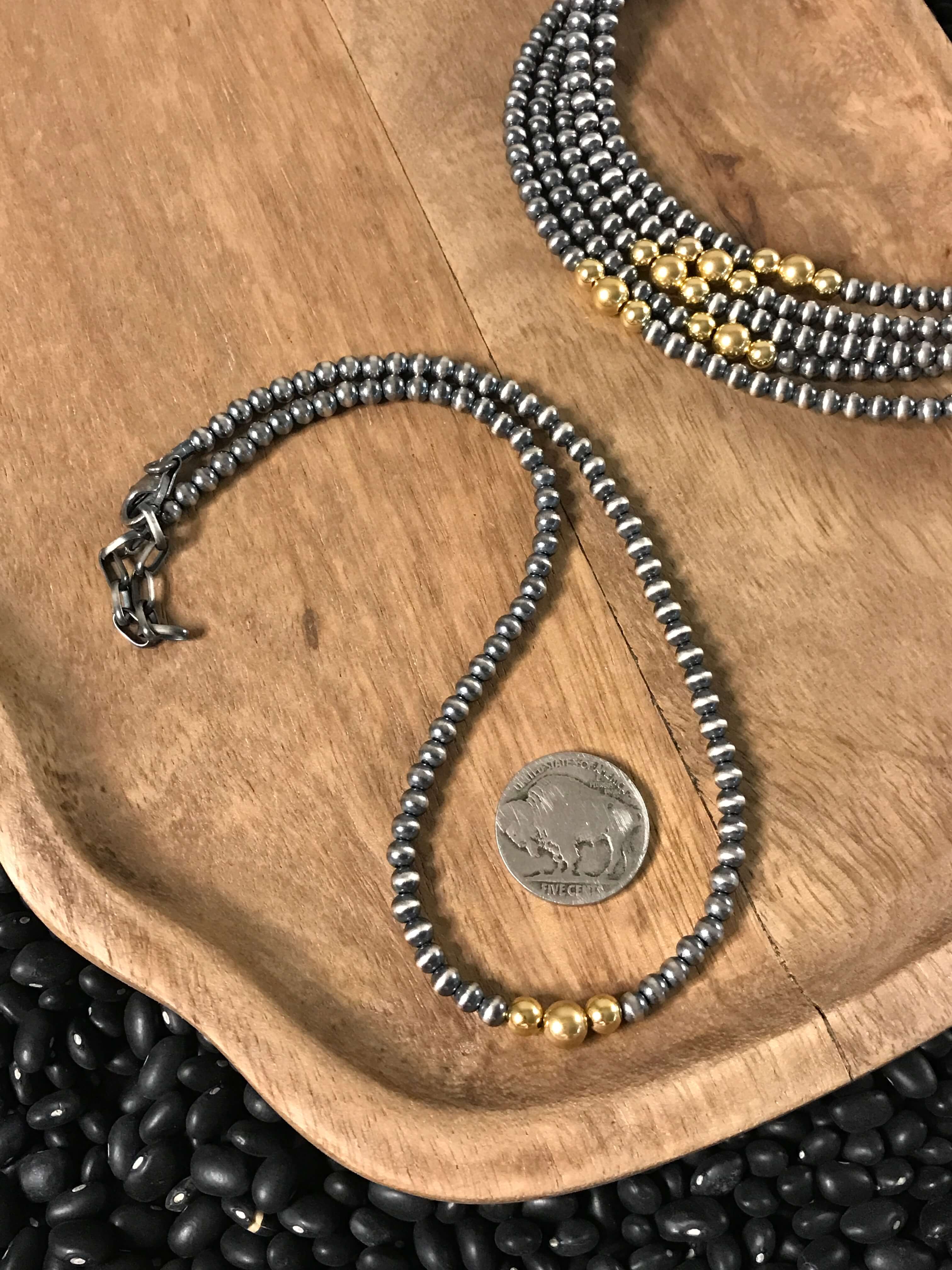 The Manitoba Gold + Pearl Necklace-Necklaces-Calli Co., Turquoise and Silver Jewelry, Native American Handmade, Zuni Tribe, Navajo Tribe, Brock Texas