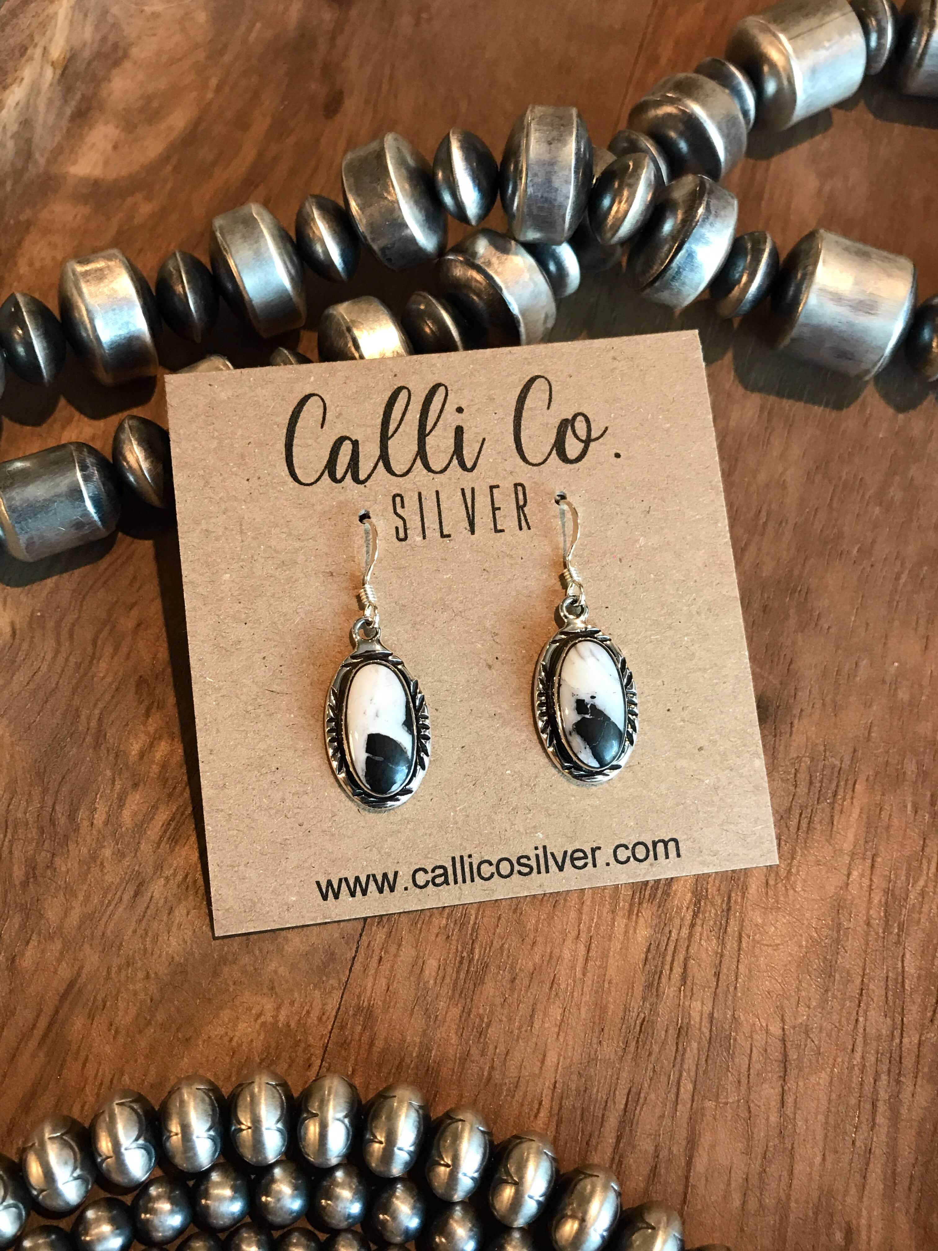 The White Buffalo Dangles, 17-Earrings-Calli Co., Turquoise and Silver Jewelry, Native American Handmade, Zuni Tribe, Navajo Tribe, Brock Texas