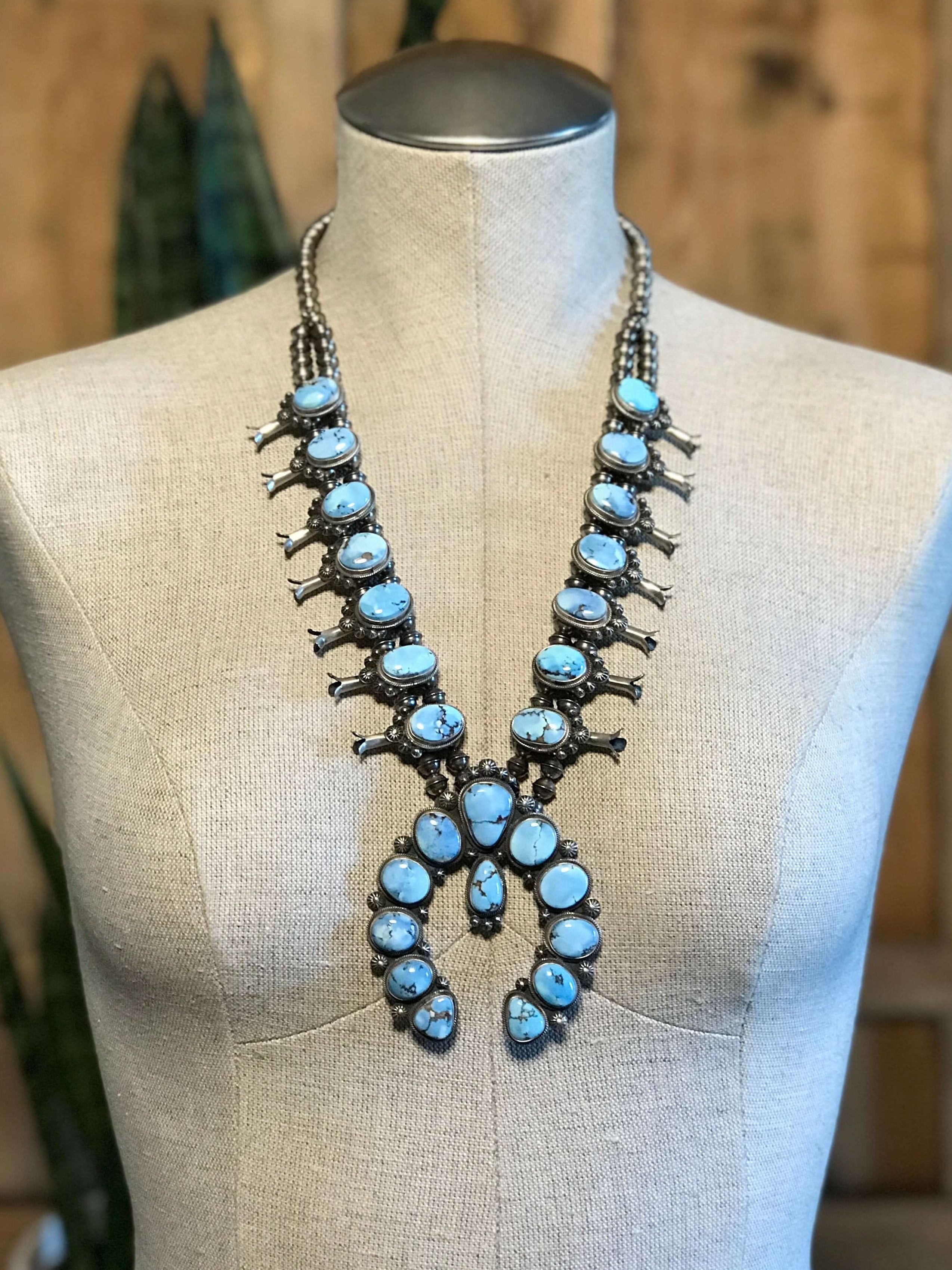 The Kimi Squash Blossom Necklace-Necklaces-Calli Co., Turquoise and Silver Jewelry, Native American Handmade, Zuni Tribe, Navajo Tribe, Brock Texas