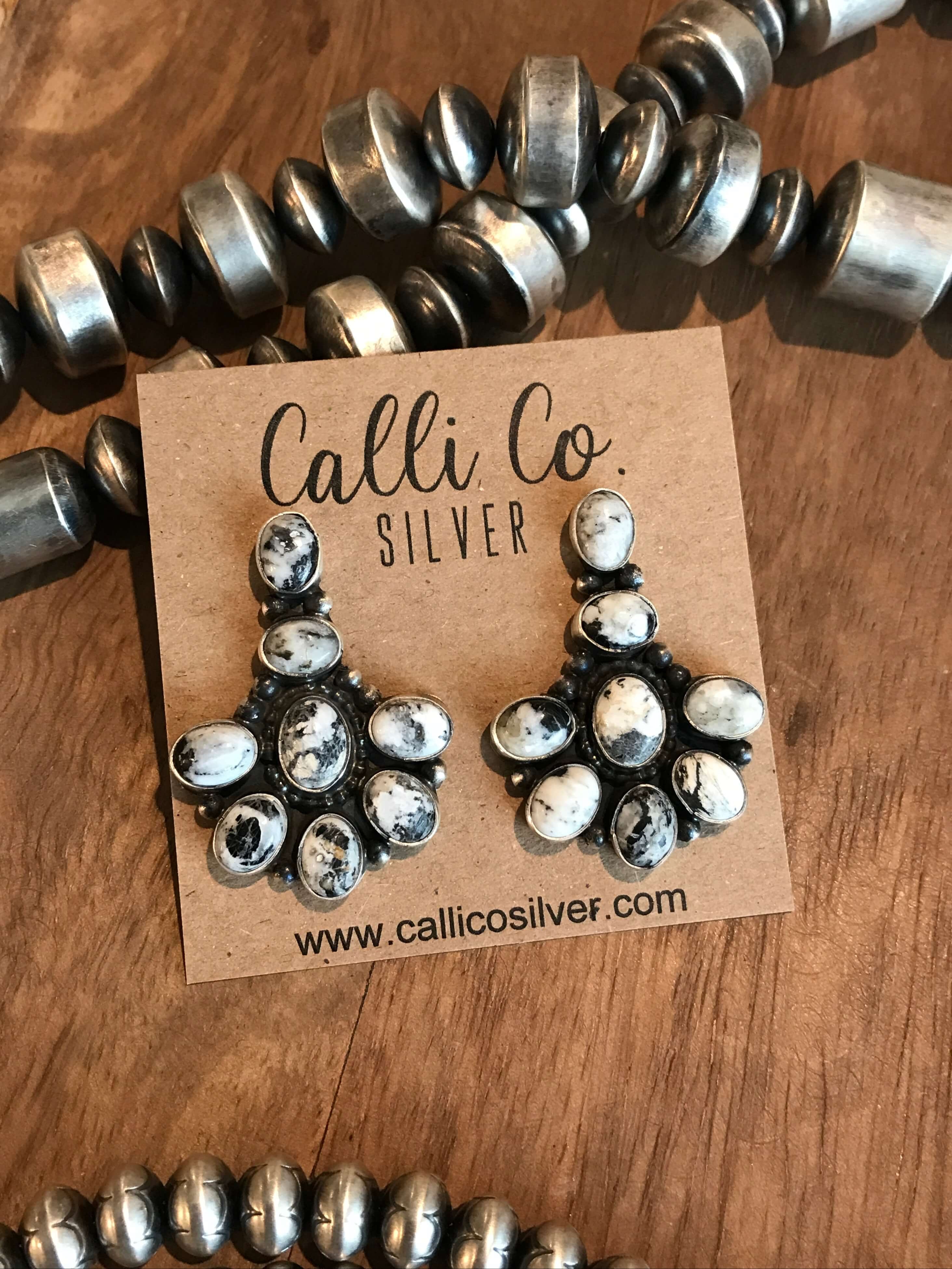 The Ballinger White Buffalo Earrings-Earrings-Calli Co., Turquoise and Silver Jewelry, Native American Handmade, Zuni Tribe, Navajo Tribe, Brock Texas