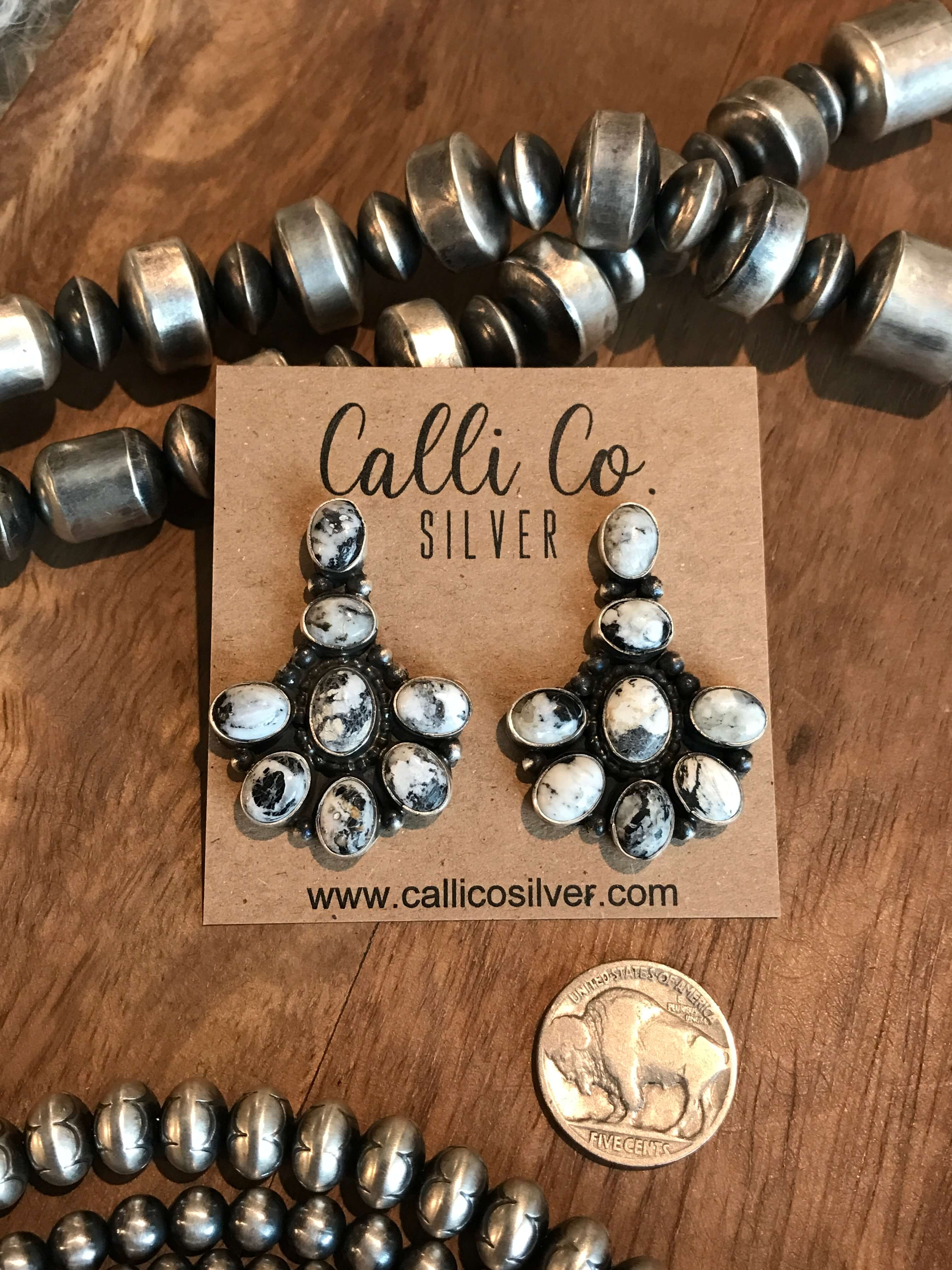 The Ballinger White Buffalo Earrings-Earrings-Calli Co., Turquoise and Silver Jewelry, Native American Handmade, Zuni Tribe, Navajo Tribe, Brock Texas