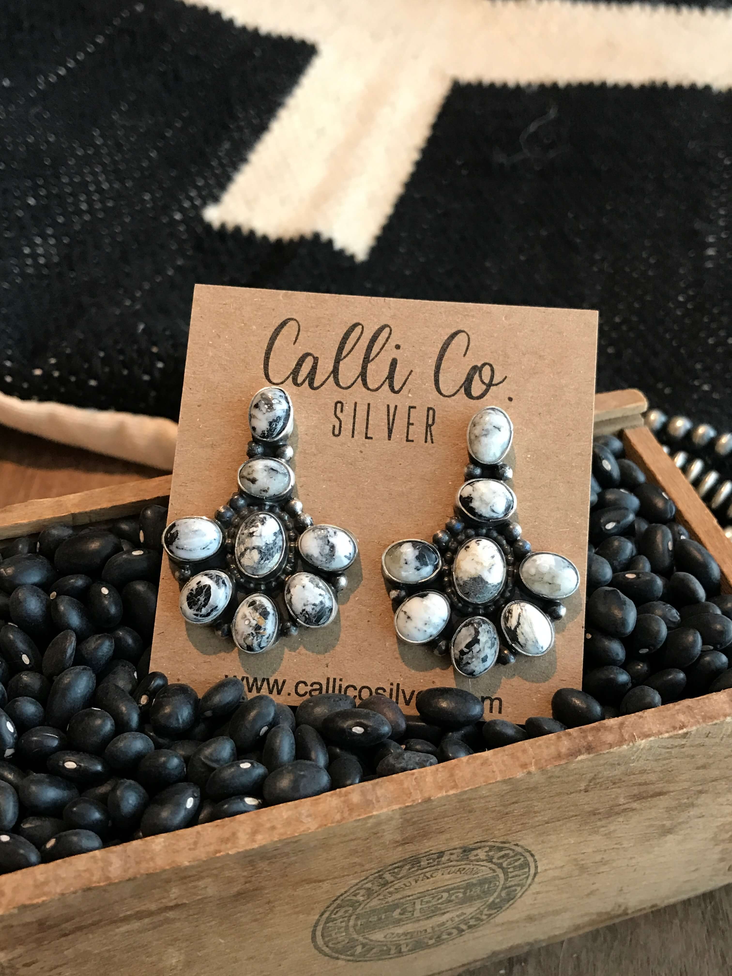 The Ballinger White Buffalo Earrings-Earrings-Calli Co., Turquoise and Silver Jewelry, Native American Handmade, Zuni Tribe, Navajo Tribe, Brock Texas