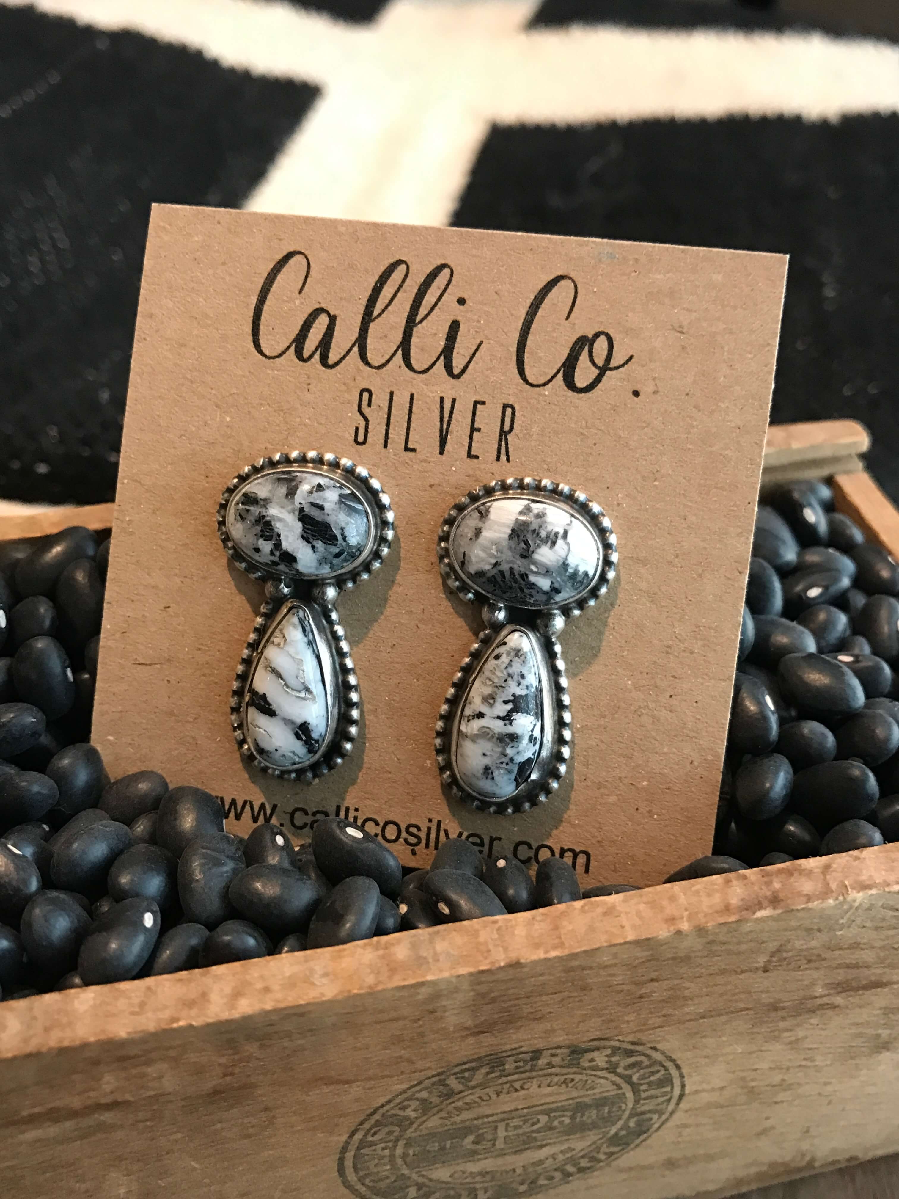 The Rochdale Earrings, 1-Earrings-Calli Co., Turquoise and Silver Jewelry, Native American Handmade, Zuni Tribe, Navajo Tribe, Brock Texas