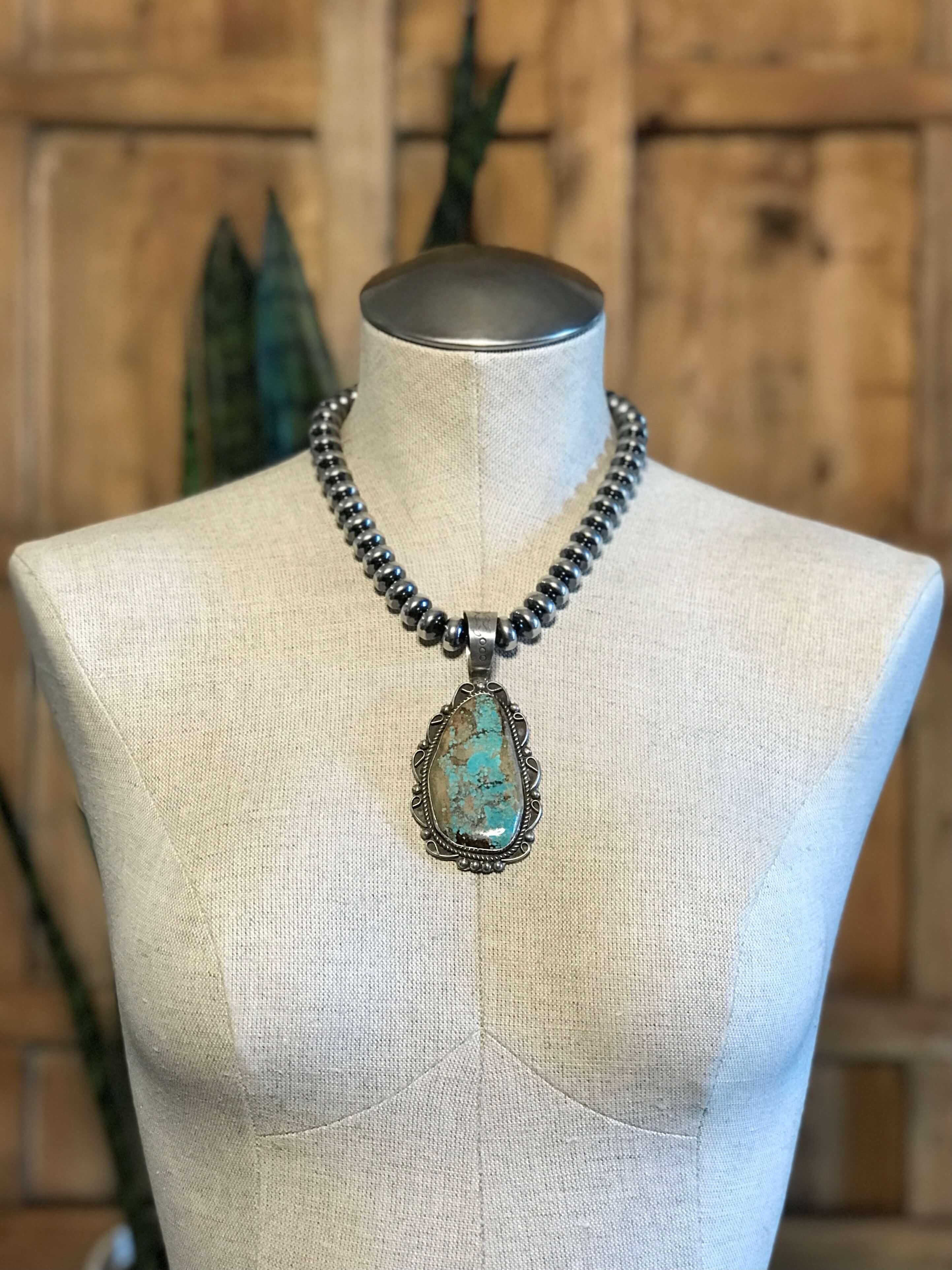 The Briggs Turquoise Pendant-Pendants-Calli Co., Turquoise and Silver Jewelry, Native American Handmade, Zuni Tribe, Navajo Tribe, Brock Texas
