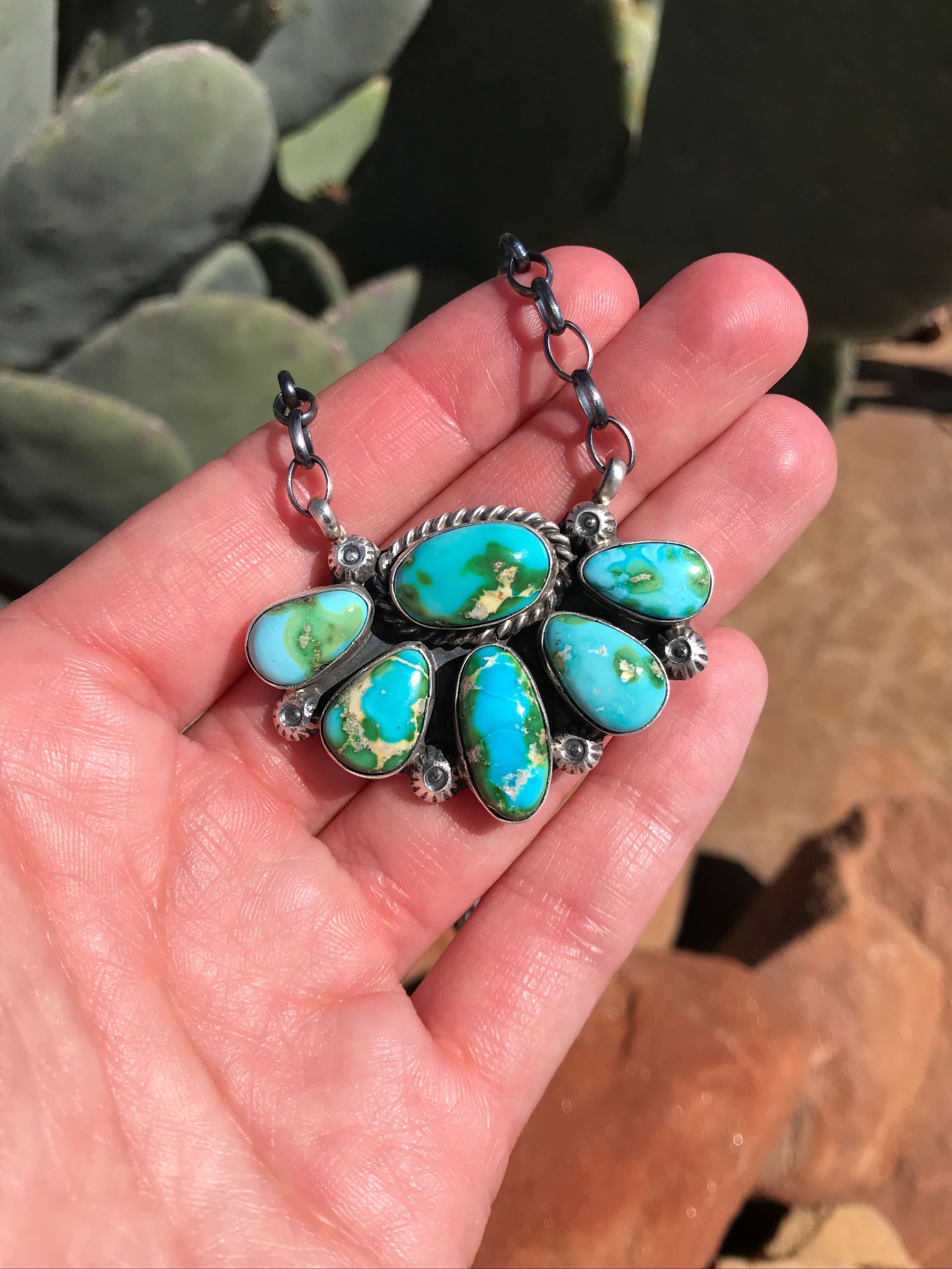 The Eastland Necklace, 17-Necklaces-Calli Co., Turquoise and Silver Jewelry, Native American Handmade, Zuni Tribe, Navajo Tribe, Brock Texas