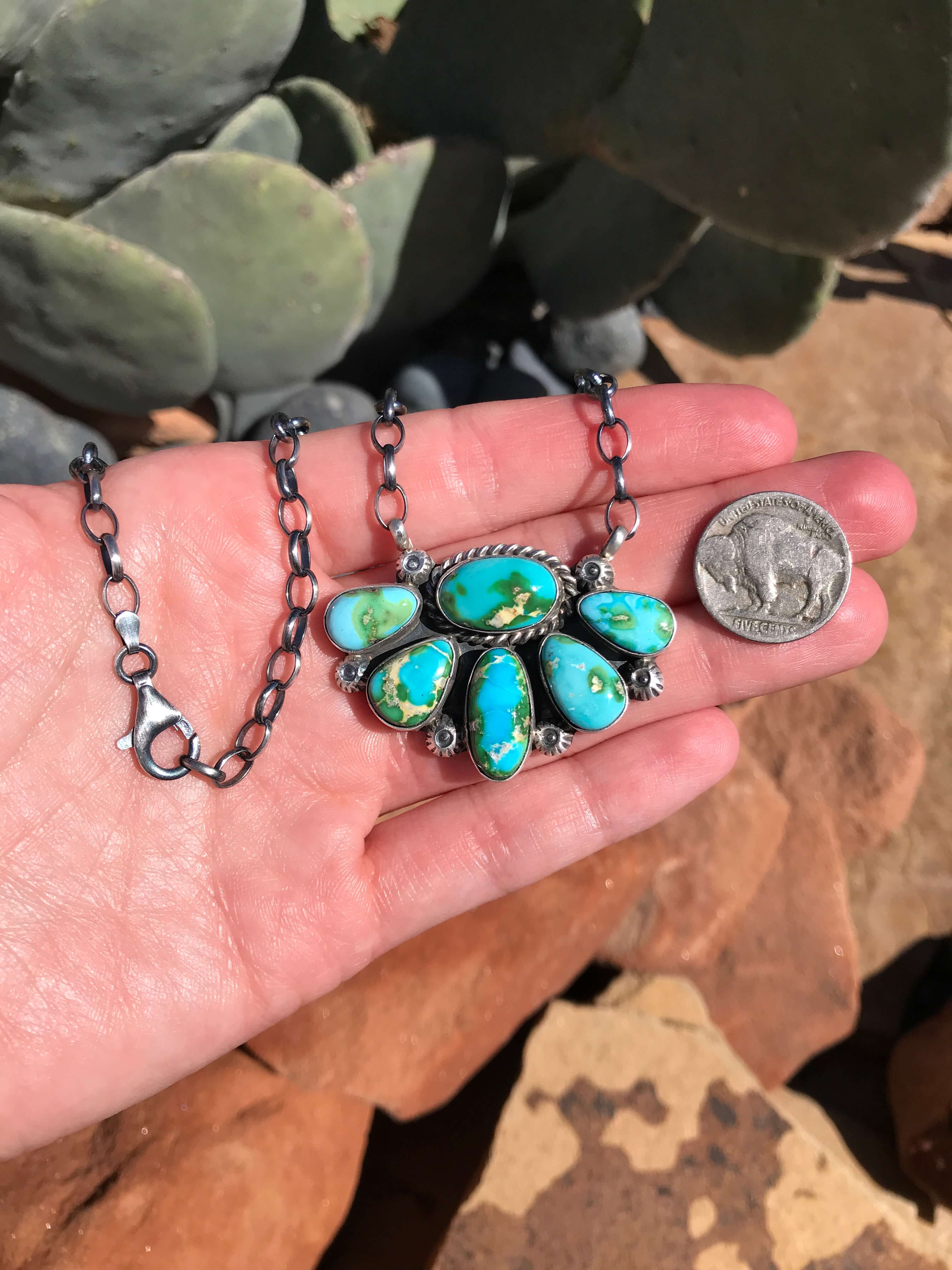 The Eastland Necklace, 17-Necklaces-Calli Co., Turquoise and Silver Jewelry, Native American Handmade, Zuni Tribe, Navajo Tribe, Brock Texas