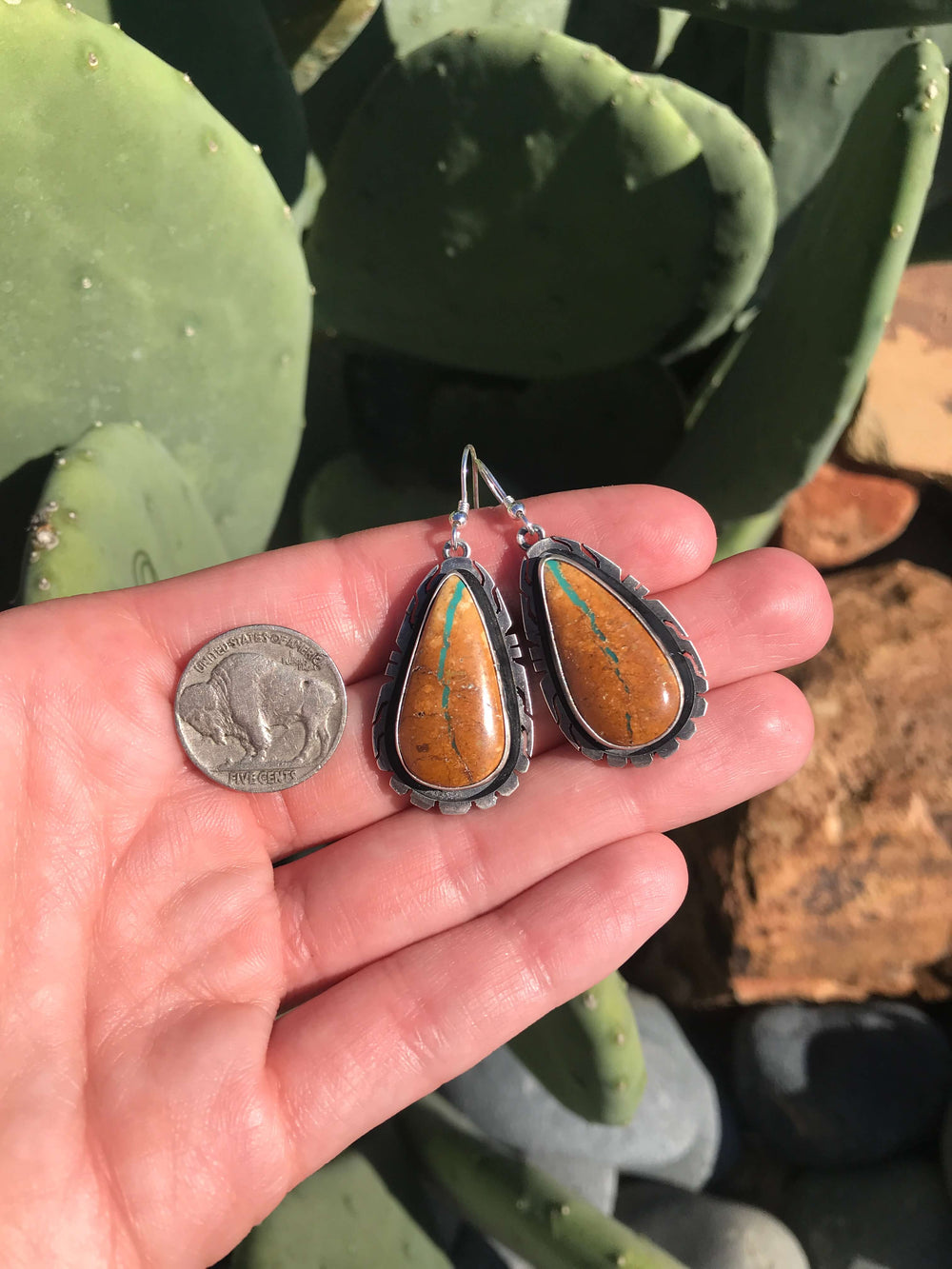The Turquoise Dangle Earrings, 29-Earrings-Calli Co., Turquoise and Silver Jewelry, Native American Handmade, Zuni Tribe, Navajo Tribe, Brock Texas