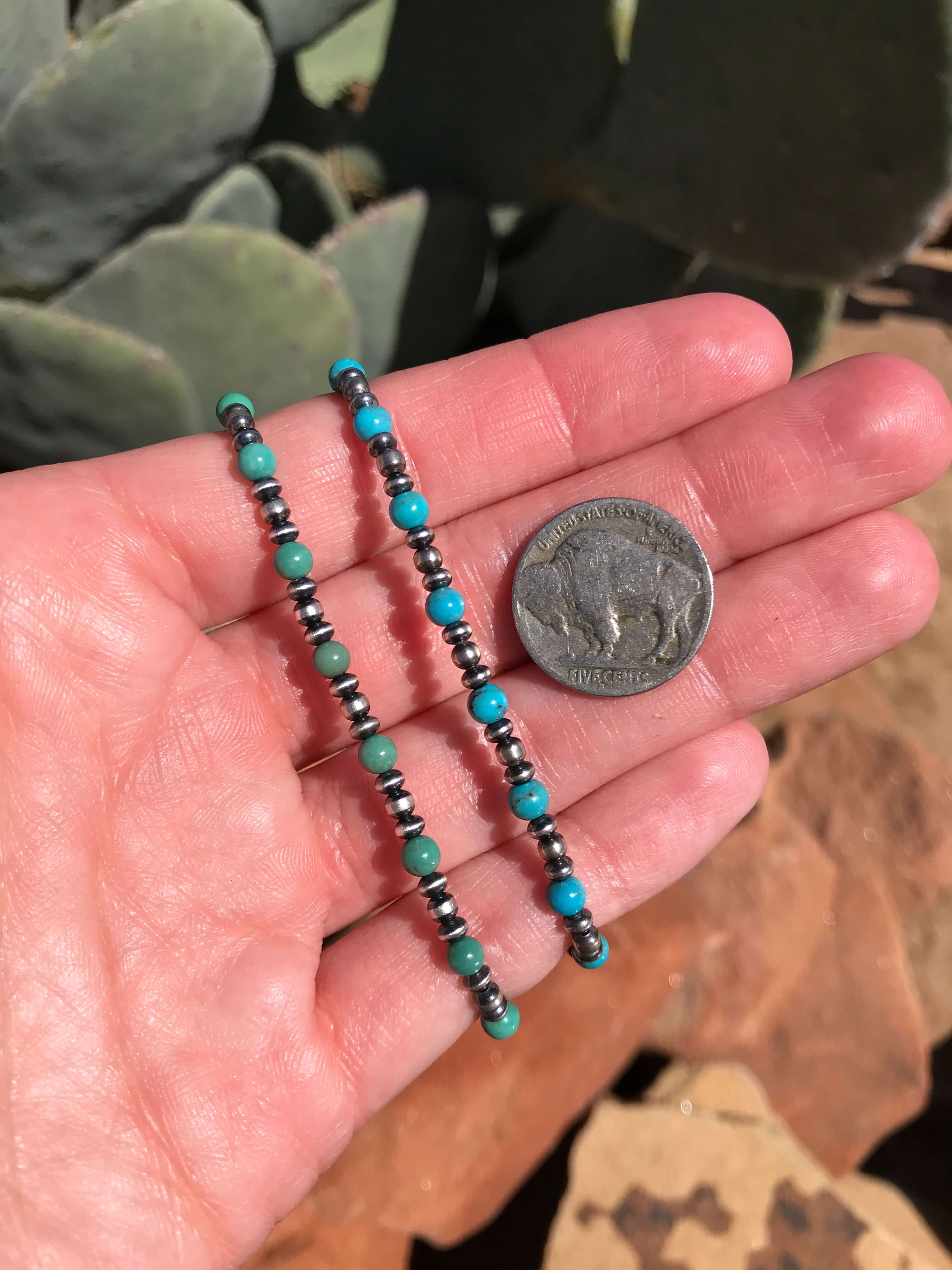 The Dainty Stretch Bracelet in Turquoise-Bracelets & Cuffs-Calli Co., Turquoise and Silver Jewelry, Native American Handmade, Zuni Tribe, Navajo Tribe, Brock Texas