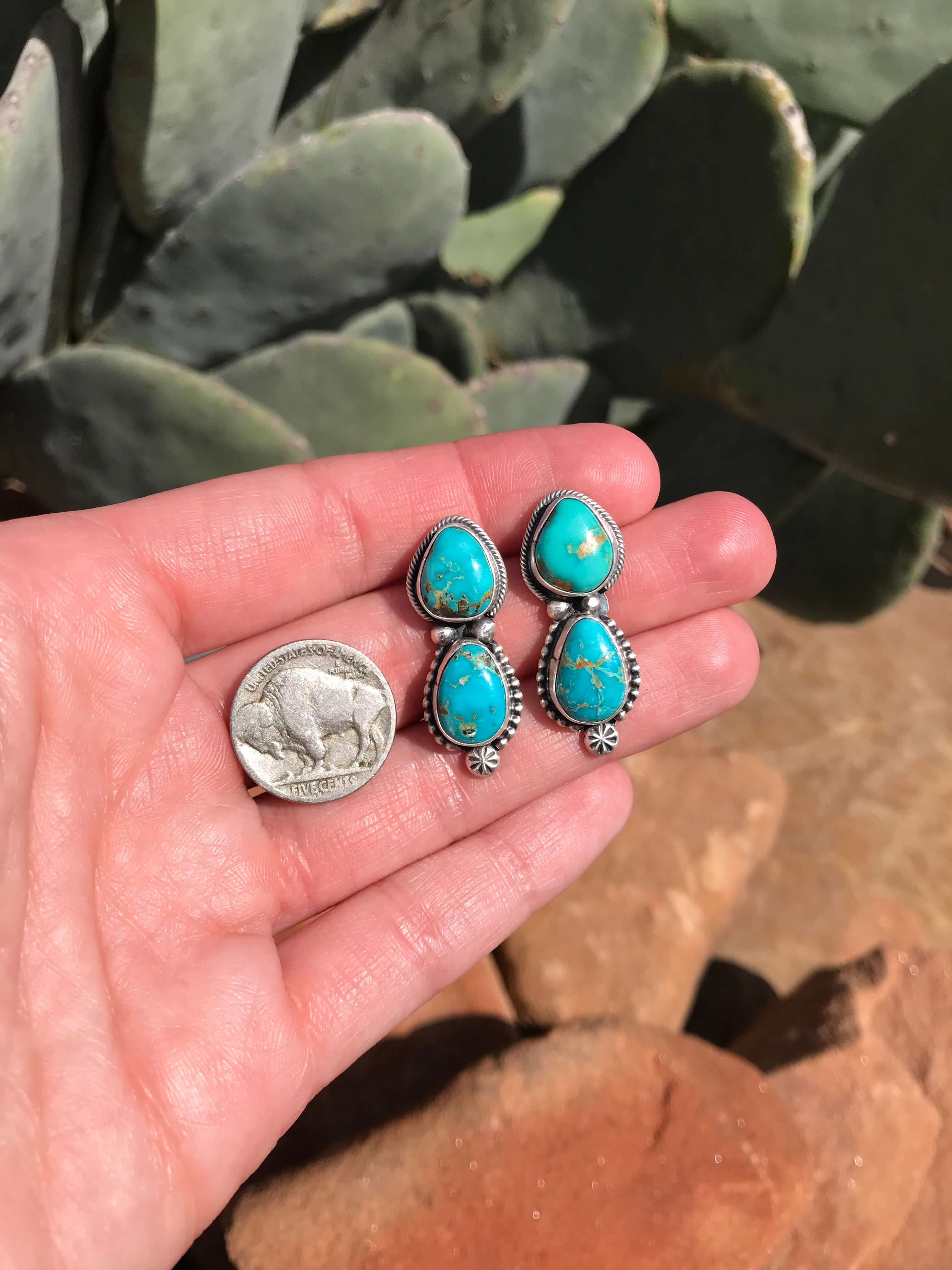 The Muse Turquoise Earrings, 2-Earrings-Calli Co., Turquoise and Silver Jewelry, Native American Handmade, Zuni Tribe, Navajo Tribe, Brock Texas