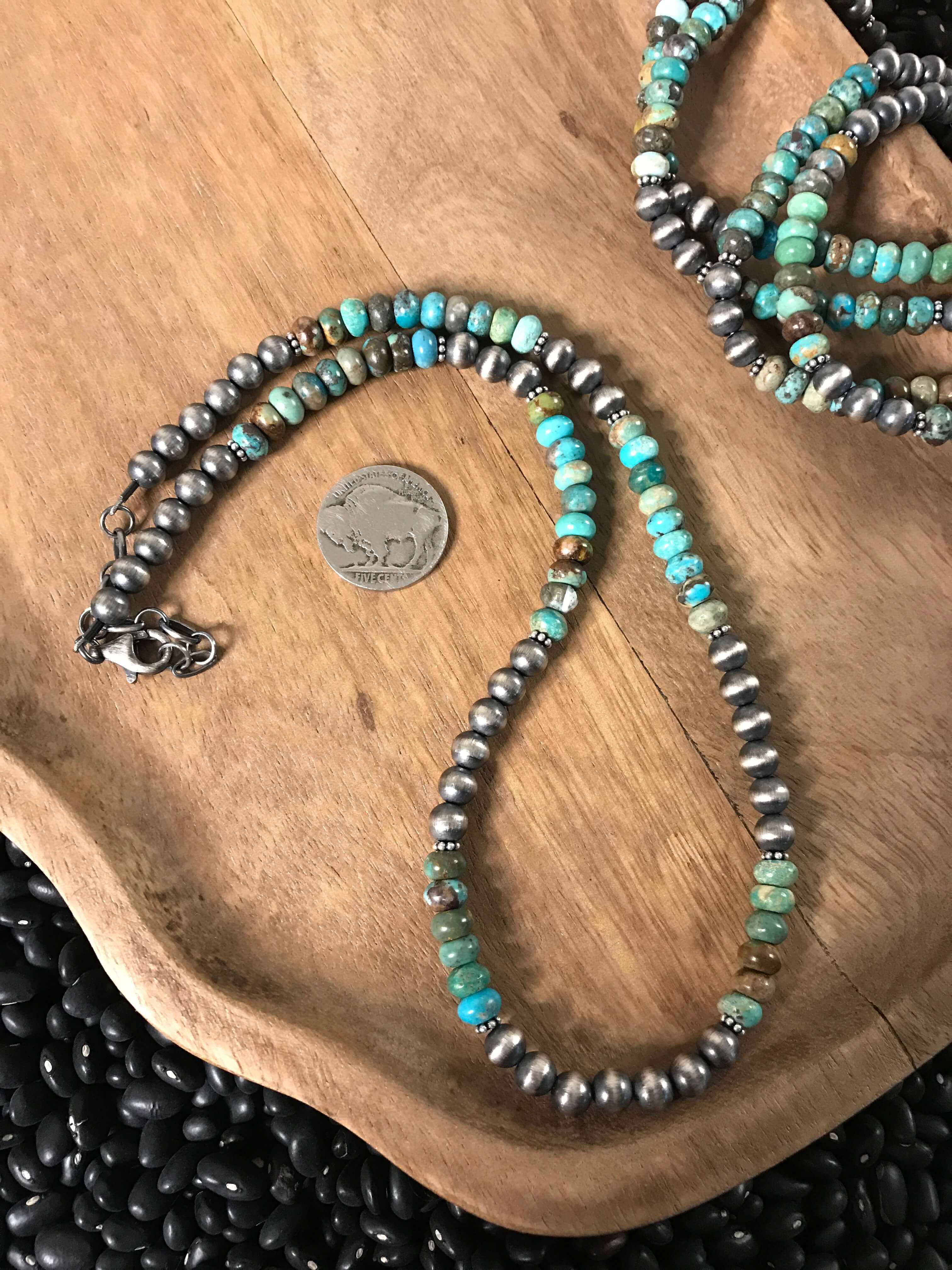 The Hudson Turquoise Necklace, 20"-Necklaces-Calli Co., Turquoise and Silver Jewelry, Native American Handmade, Zuni Tribe, Navajo Tribe, Brock Texas