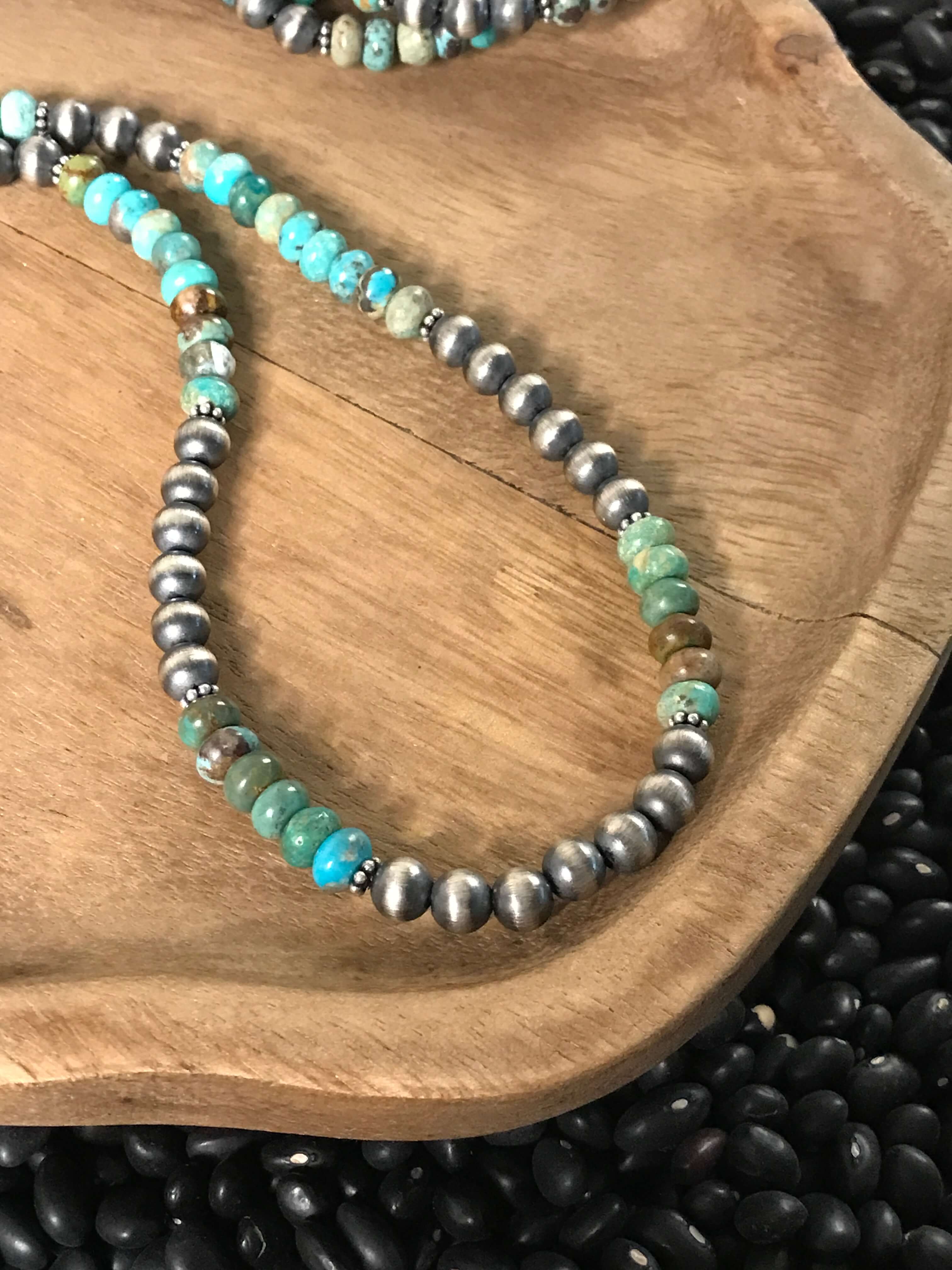 The Hudson Turquoise Necklace, 20"-Necklaces-Calli Co., Turquoise and Silver Jewelry, Native American Handmade, Zuni Tribe, Navajo Tribe, Brock Texas