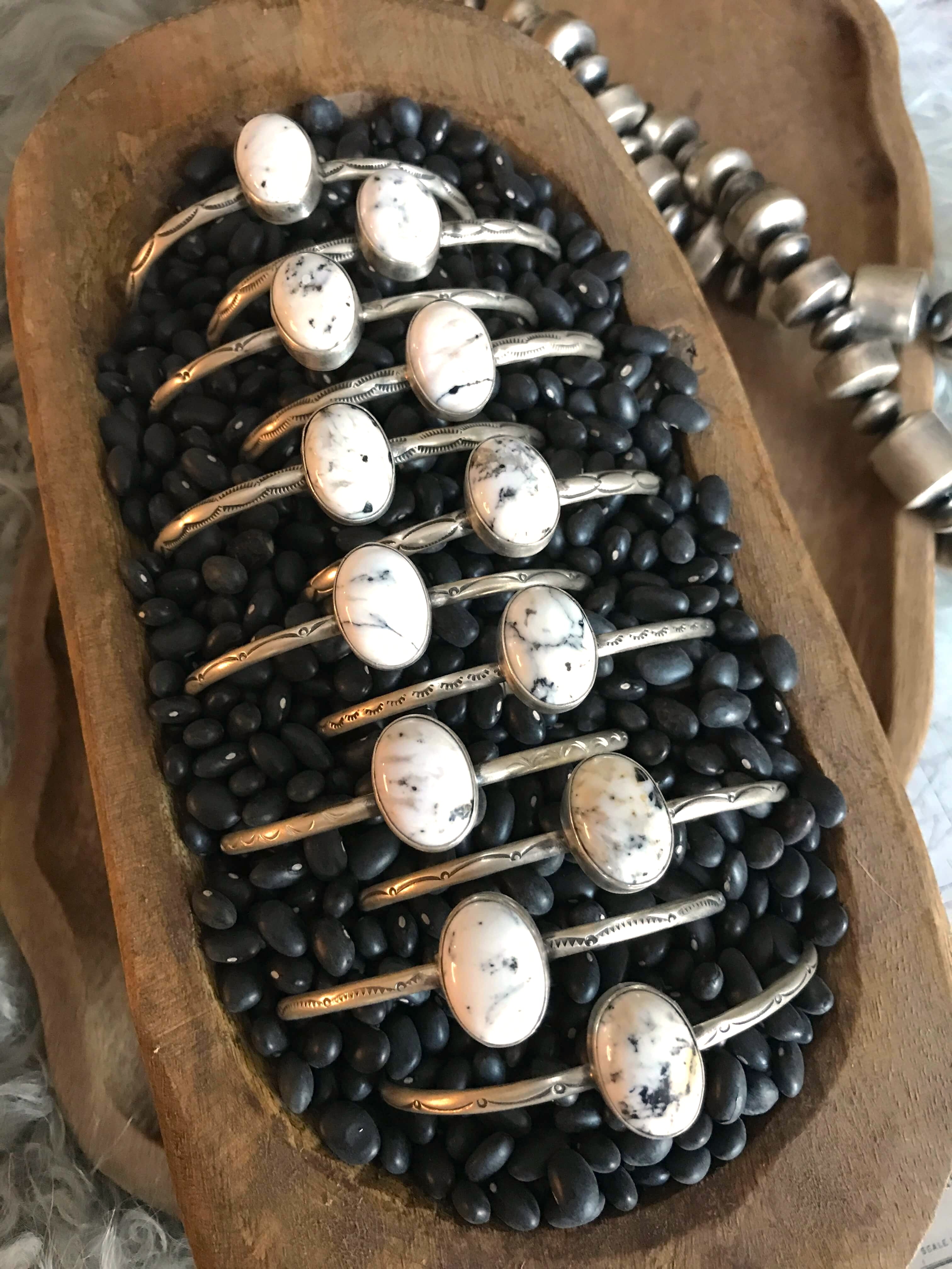 The Tahoka White Buffalo Cuffs-Bracelets & Cuffs-Calli Co., Turquoise and Silver Jewelry, Native American Handmade, Zuni Tribe, Navajo Tribe, Brock Texas