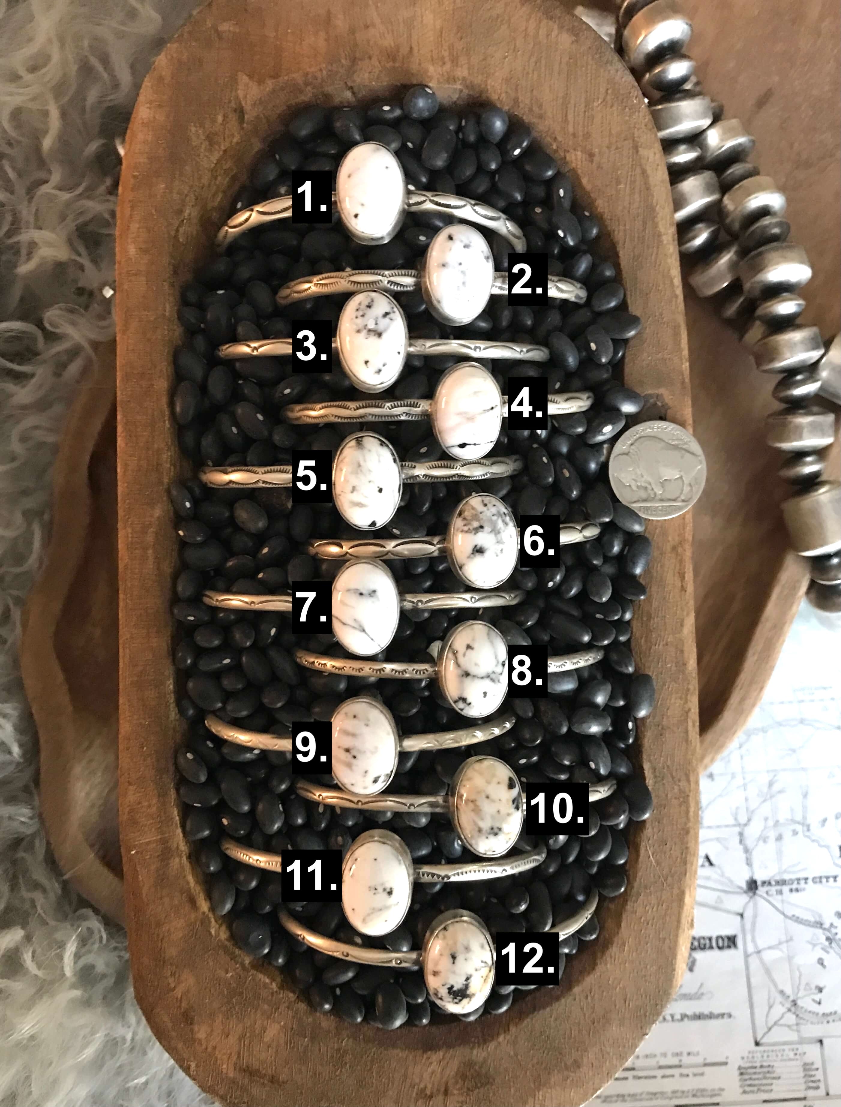 The Tahoka White Buffalo Cuffs-Bracelets & Cuffs-Calli Co., Turquoise and Silver Jewelry, Native American Handmade, Zuni Tribe, Navajo Tribe, Brock Texas