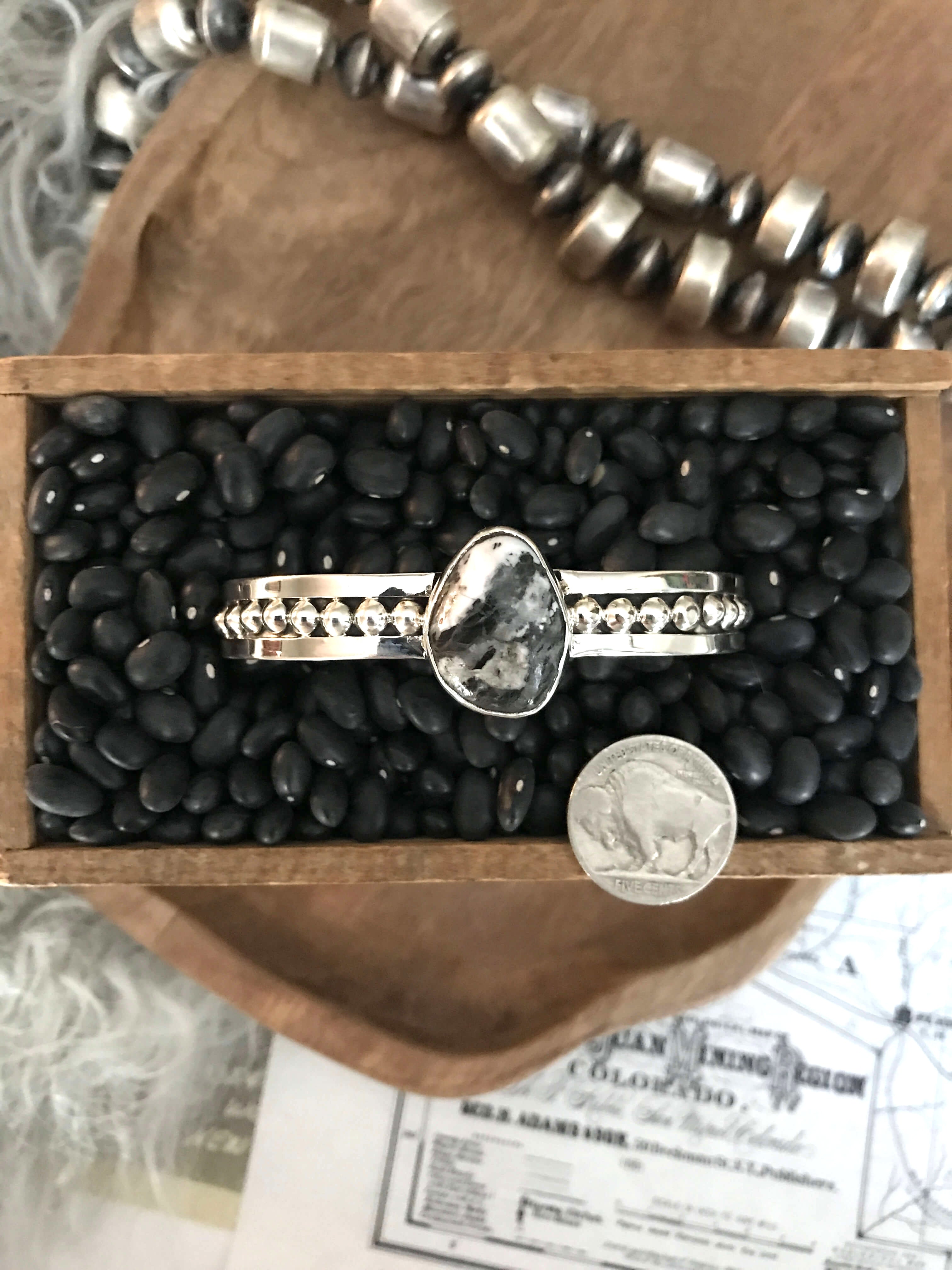 The Winter White Buffalo Cuff, 4-Bracelets & Cuffs-Calli Co., Turquoise and Silver Jewelry, Native American Handmade, Zuni Tribe, Navajo Tribe, Brock Texas