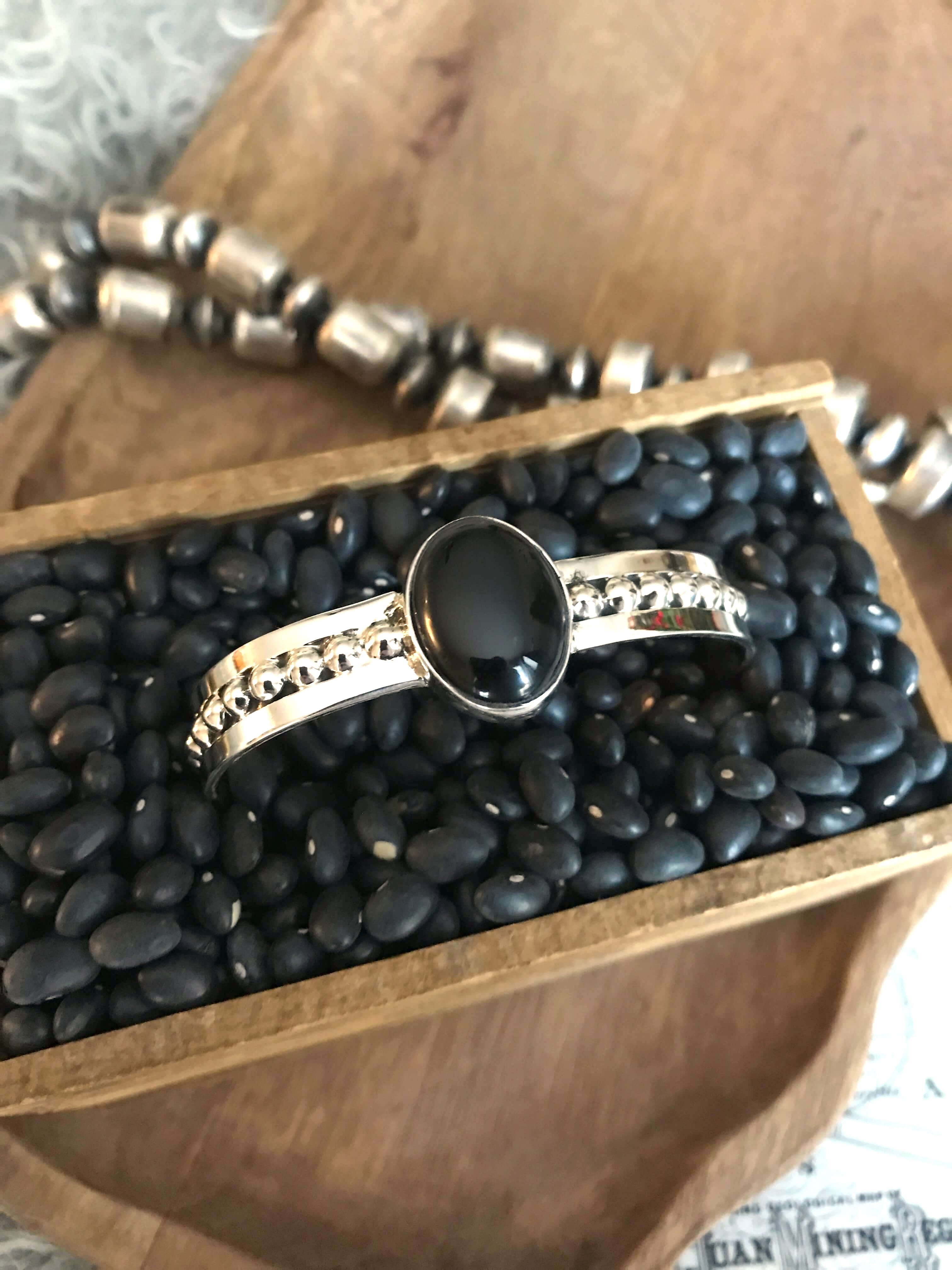 The Westie Onyx Cuff, 1-Bracelets & Cuffs-Calli Co., Turquoise and Silver Jewelry, Native American Handmade, Zuni Tribe, Navajo Tribe, Brock Texas