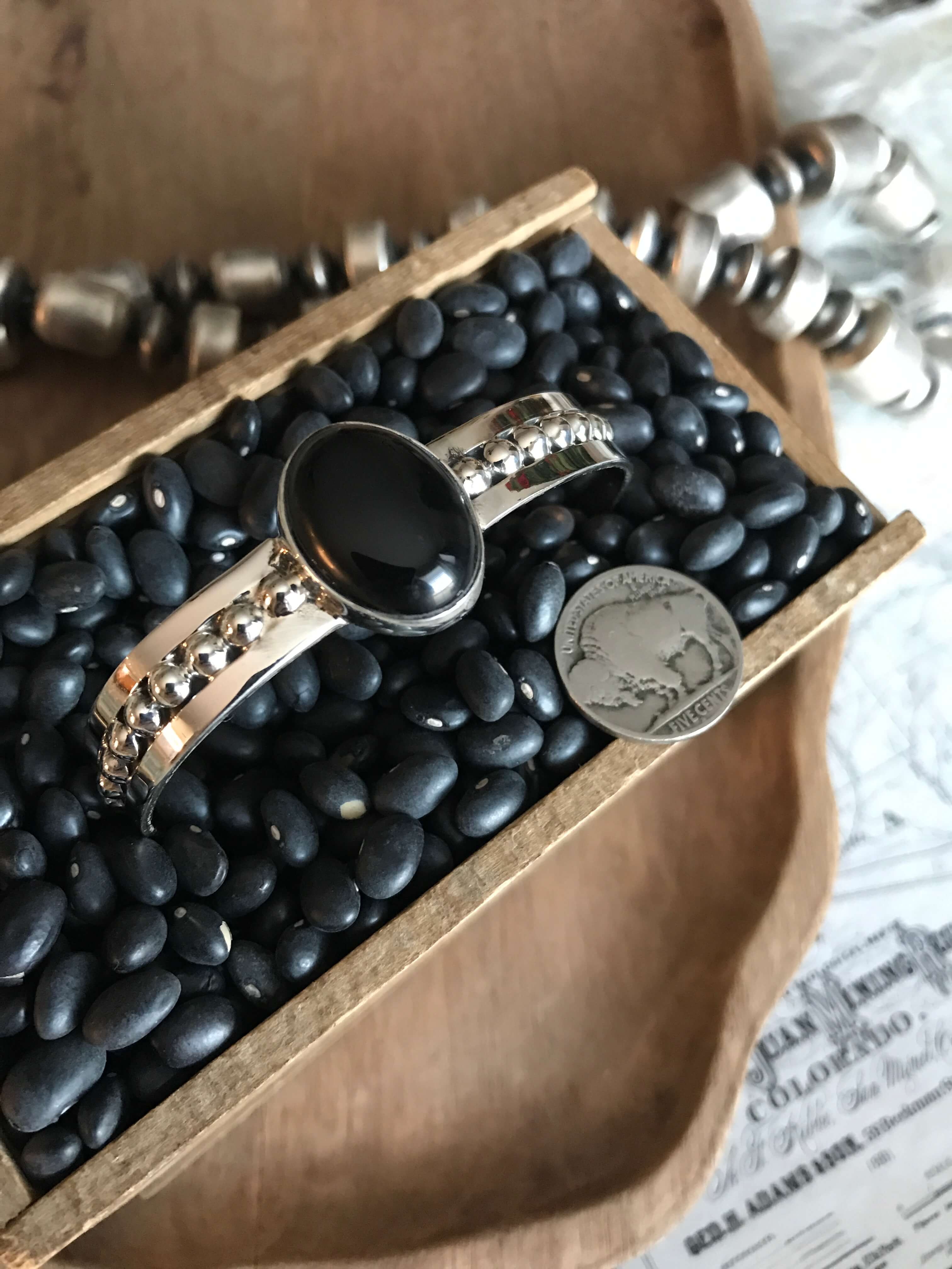 The Westie Onyx Cuff, 1-Bracelets & Cuffs-Calli Co., Turquoise and Silver Jewelry, Native American Handmade, Zuni Tribe, Navajo Tribe, Brock Texas