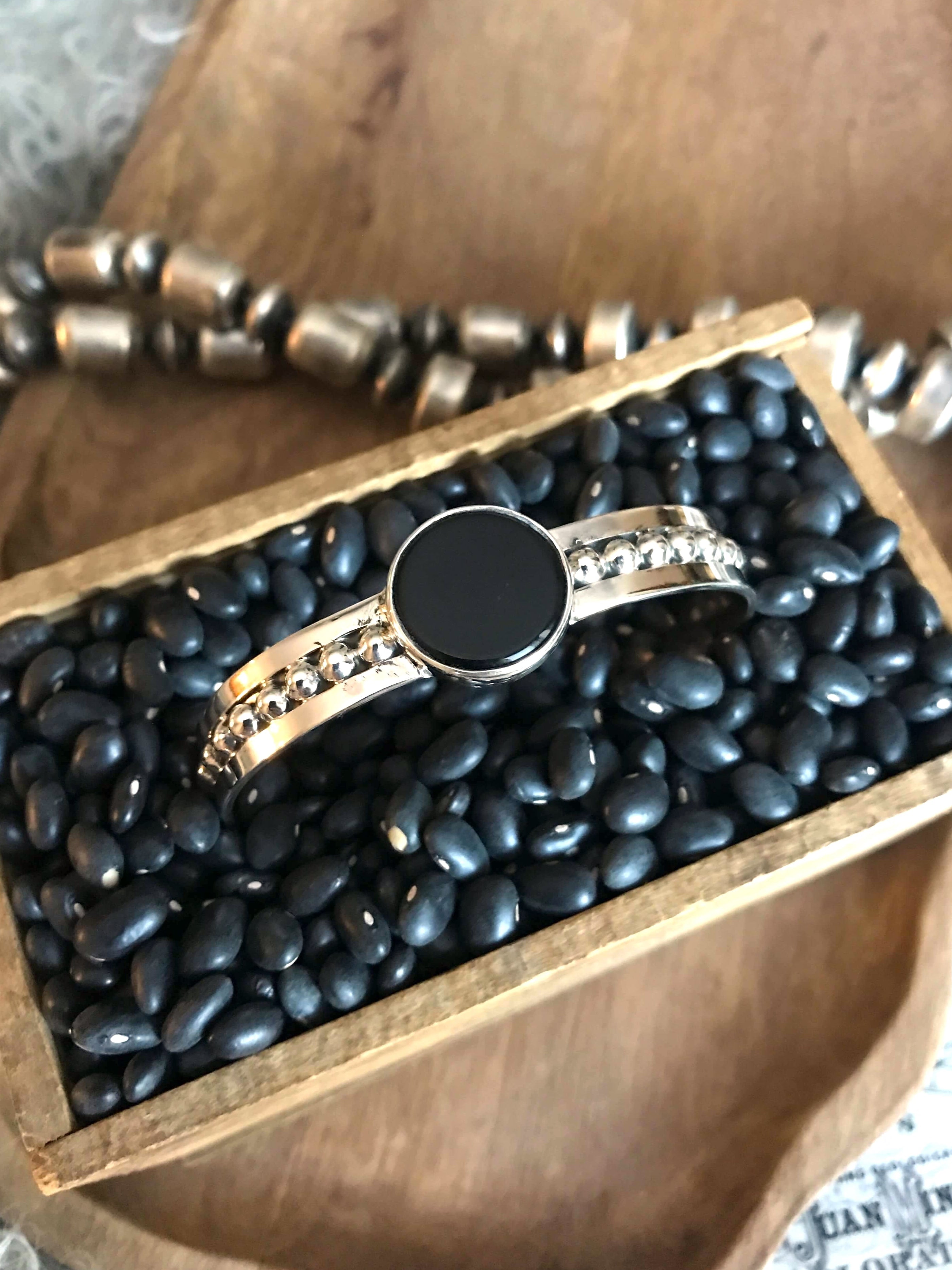 The Westie Onyx Cuff, 2-Bracelets & Cuffs-Calli Co., Turquoise and Silver Jewelry, Native American Handmade, Zuni Tribe, Navajo Tribe, Brock Texas