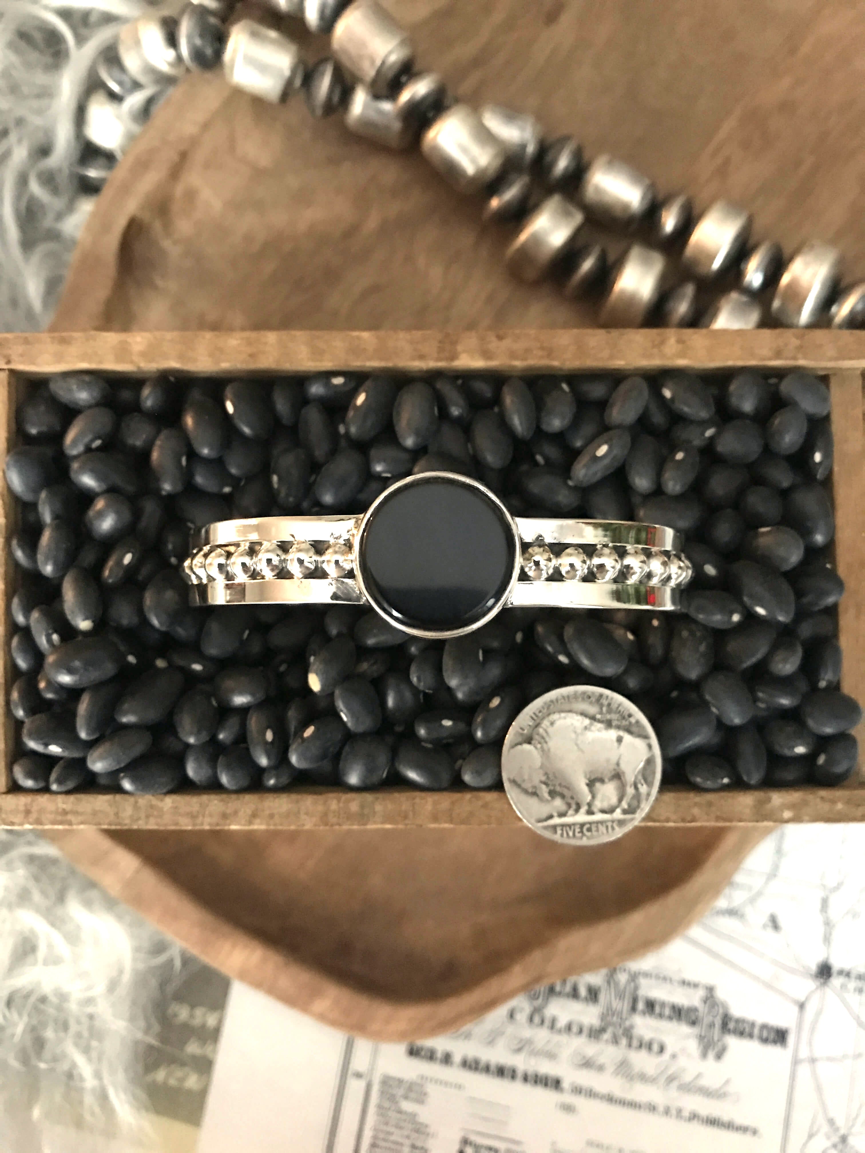 The Westie Onyx Cuff, 2-Bracelets & Cuffs-Calli Co., Turquoise and Silver Jewelry, Native American Handmade, Zuni Tribe, Navajo Tribe, Brock Texas