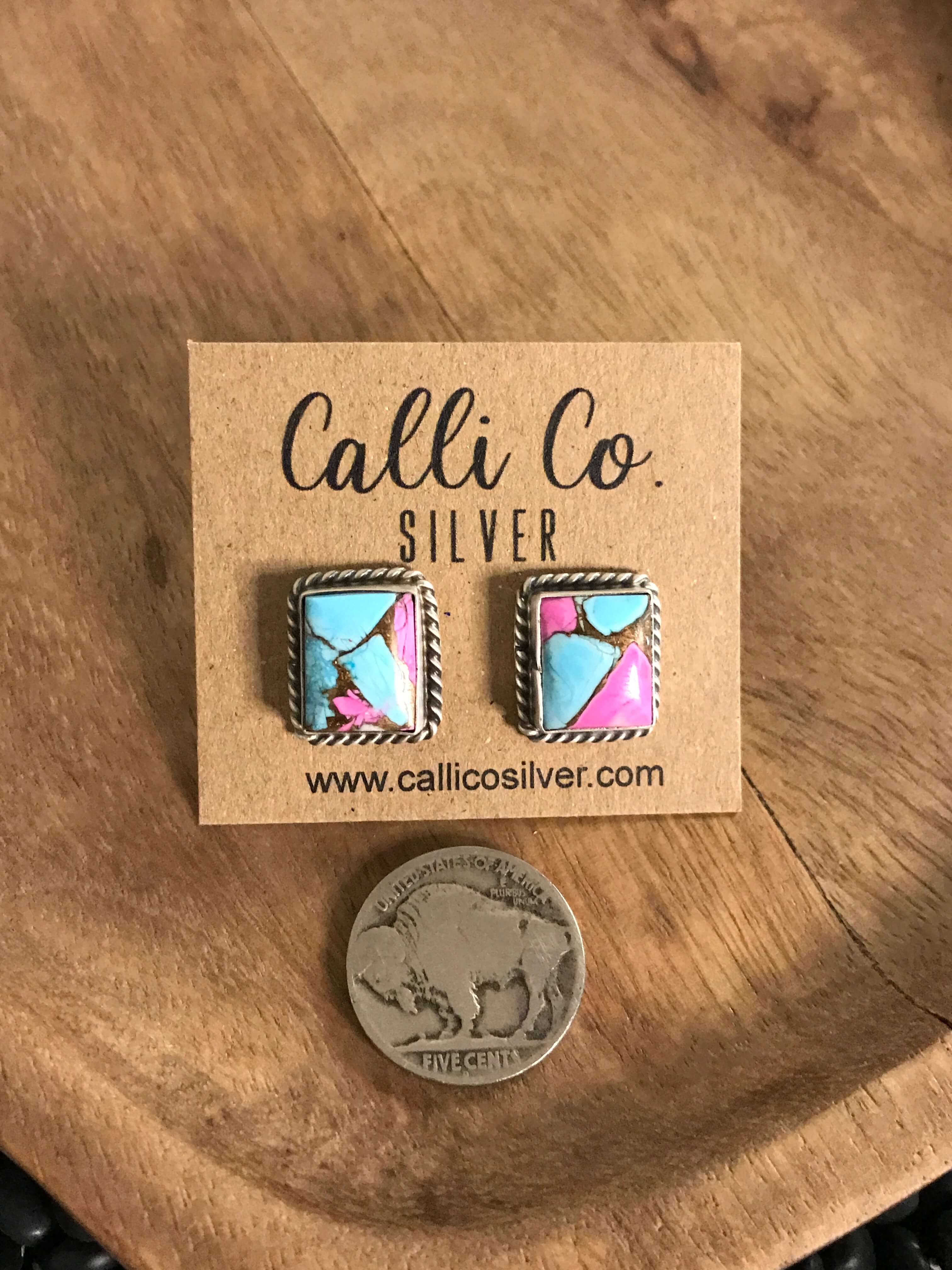 The Cotton Candy Studs, 2-Earrings-Calli Co., Turquoise and Silver Jewelry, Native American Handmade, Zuni Tribe, Navajo Tribe, Brock Texas