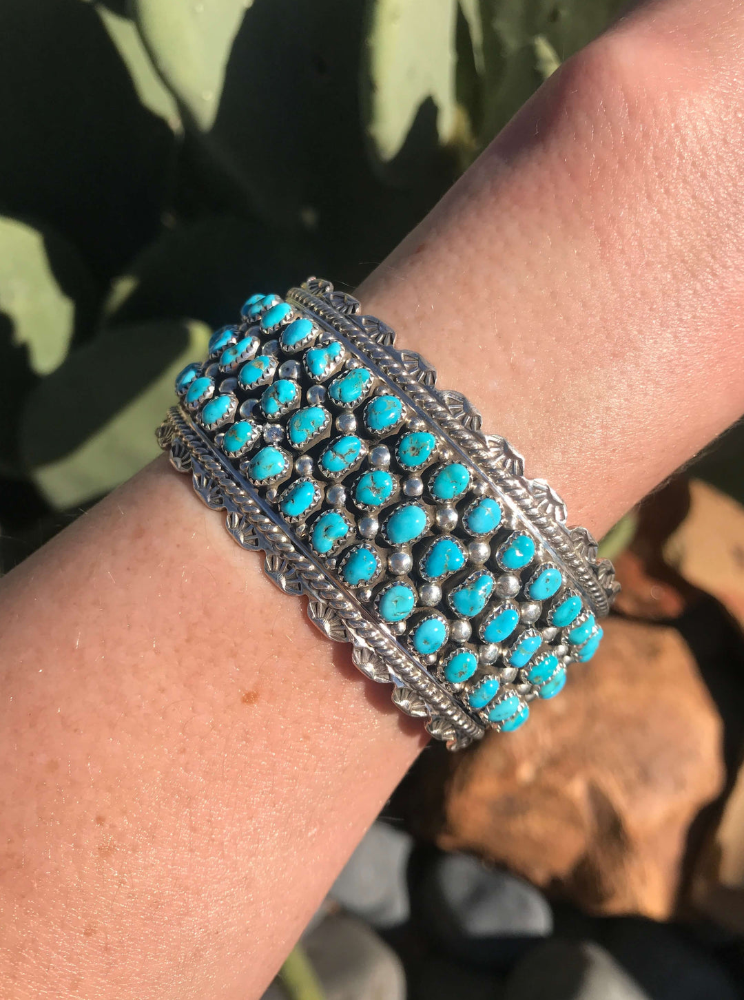 The Union Turquoise Row Cuff-Bracelets & Cuffs-Calli Co., Turquoise and Silver Jewelry, Native American Handmade, Zuni Tribe, Navajo Tribe, Brock Texas