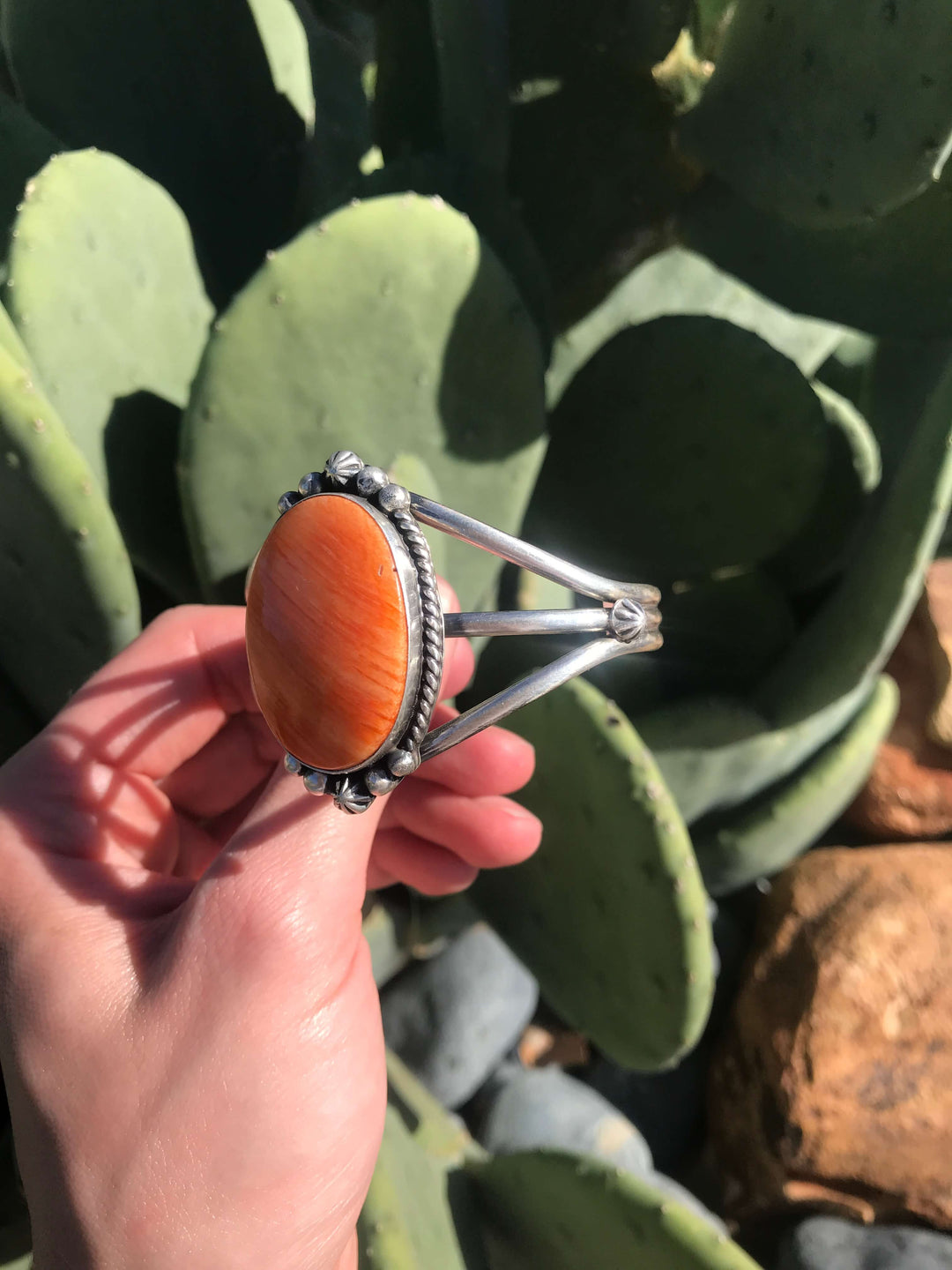 The Edens Isle Orange Spiny Cuff, 1-Bracelets & Cuffs-Calli Co., Turquoise and Silver Jewelry, Native American Handmade, Zuni Tribe, Navajo Tribe, Brock Texas