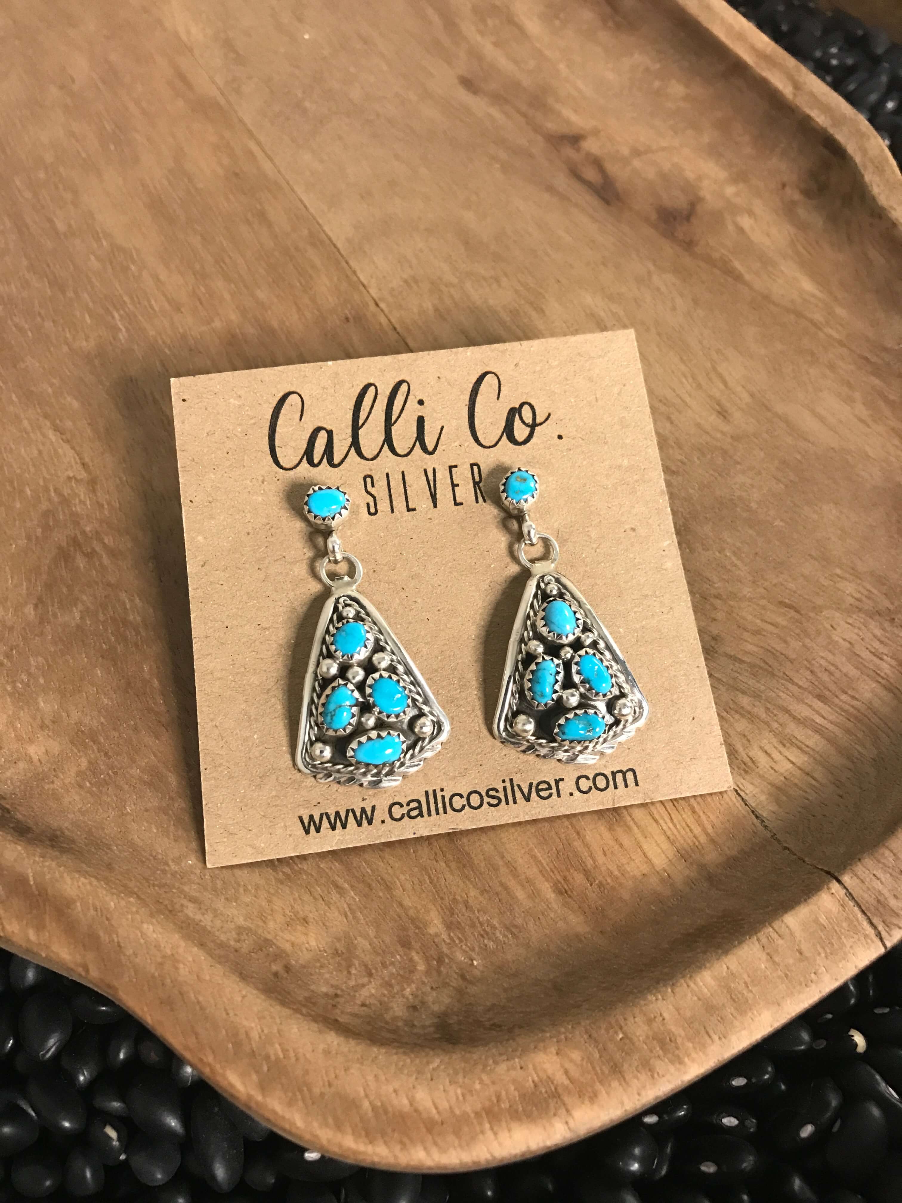 The Verona Earrings in Turquoise, 1-Earrings-Calli Co., Turquoise and Silver Jewelry, Native American Handmade, Zuni Tribe, Navajo Tribe, Brock Texas