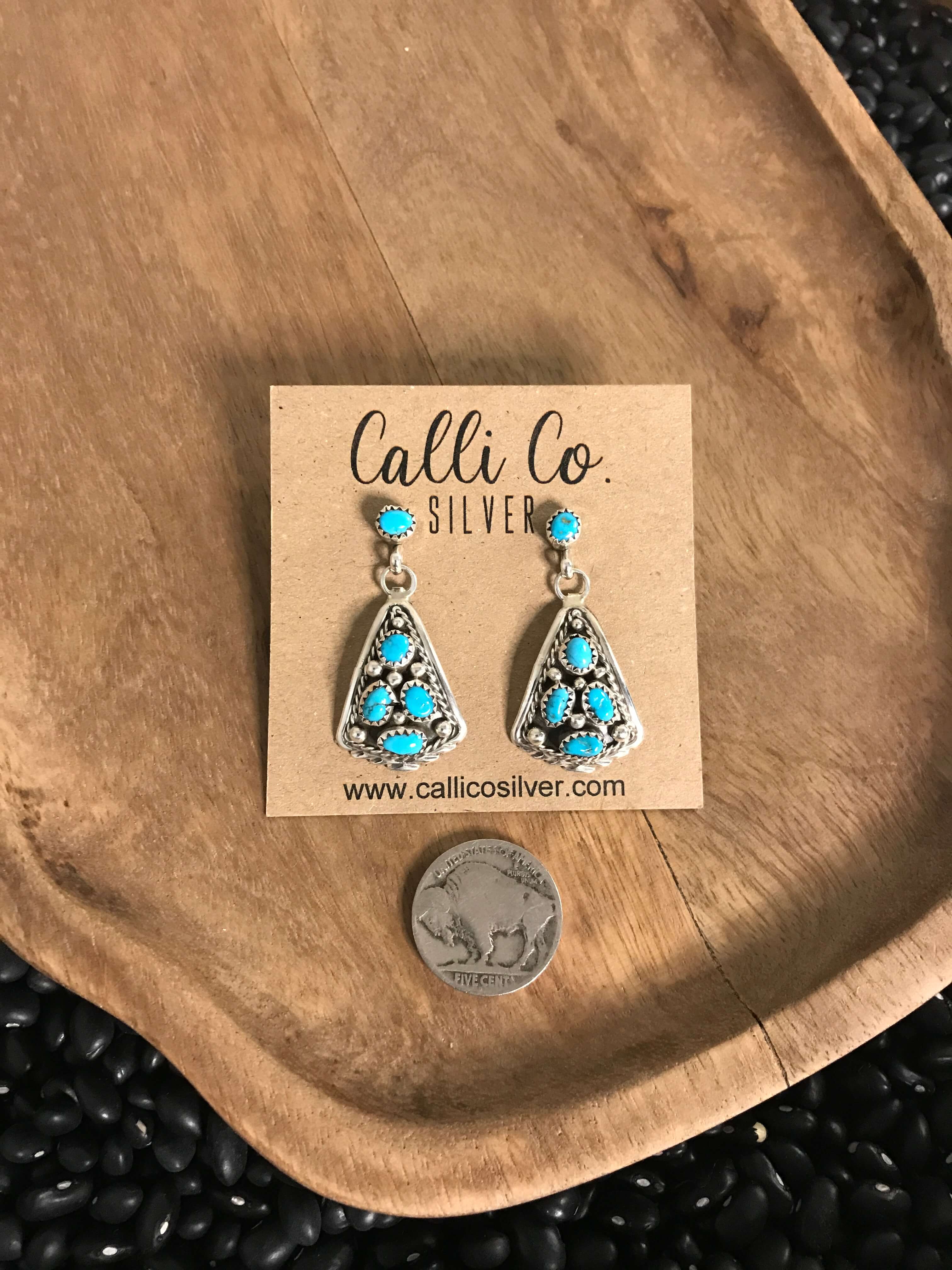 The Verona Earrings in Turquoise, 1-Earrings-Calli Co., Turquoise and Silver Jewelry, Native American Handmade, Zuni Tribe, Navajo Tribe, Brock Texas
