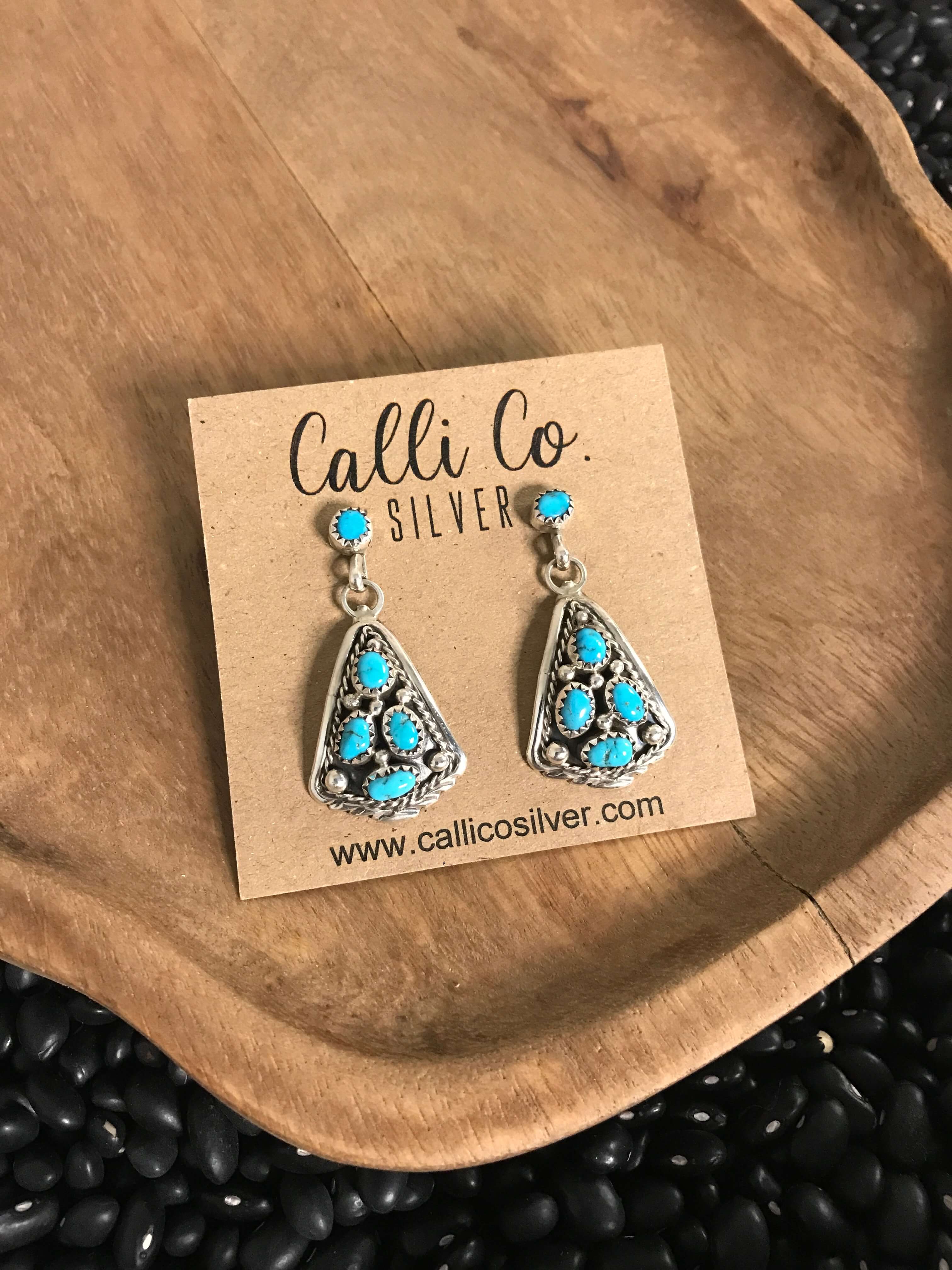 The Verona Earrings in Turquoise, 2-Earrings-Calli Co., Turquoise and Silver Jewelry, Native American Handmade, Zuni Tribe, Navajo Tribe, Brock Texas