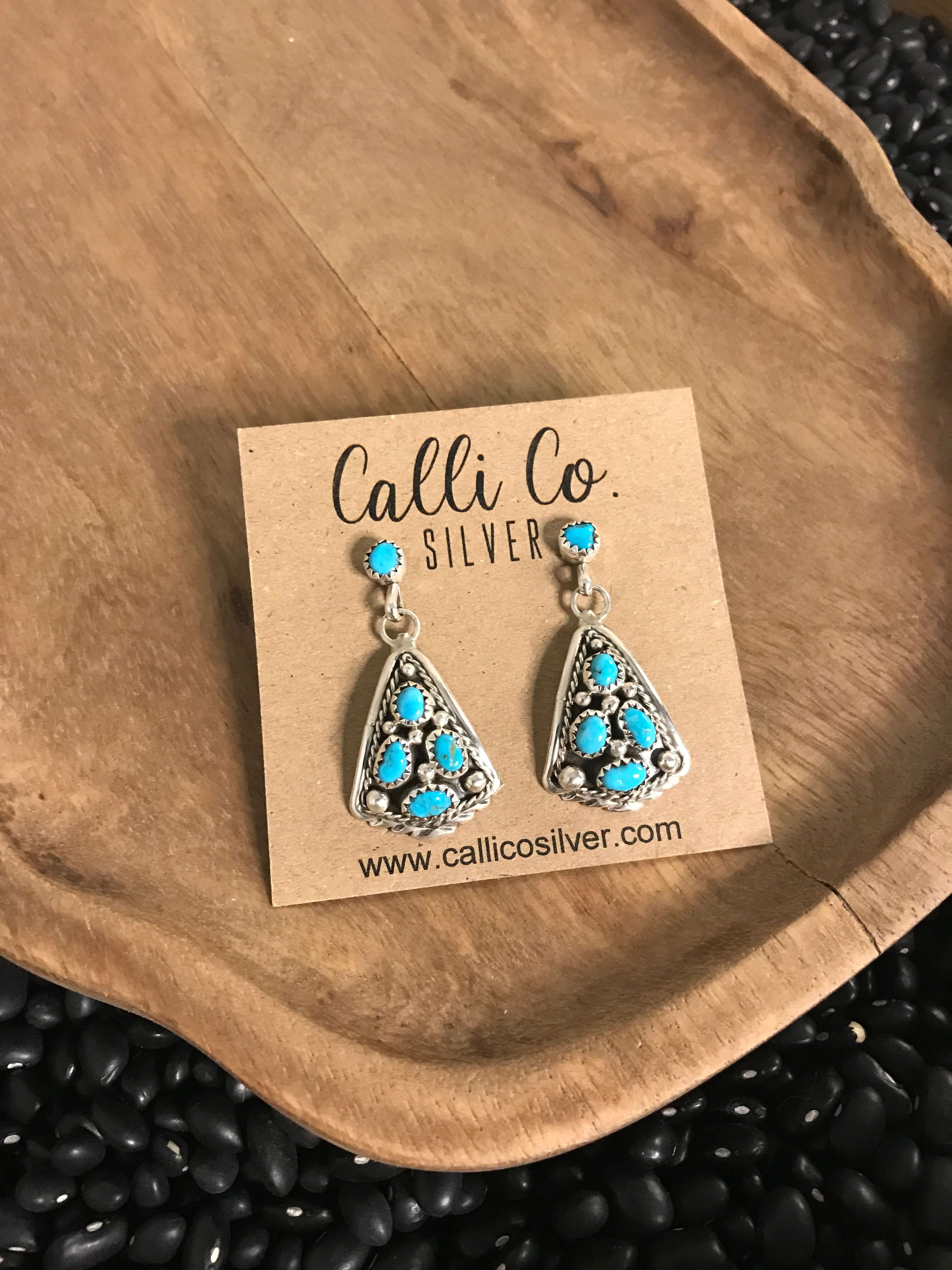 The Verona Earrings in Turquoise, 3-Earrings-Calli Co., Turquoise and Silver Jewelry, Native American Handmade, Zuni Tribe, Navajo Tribe, Brock Texas