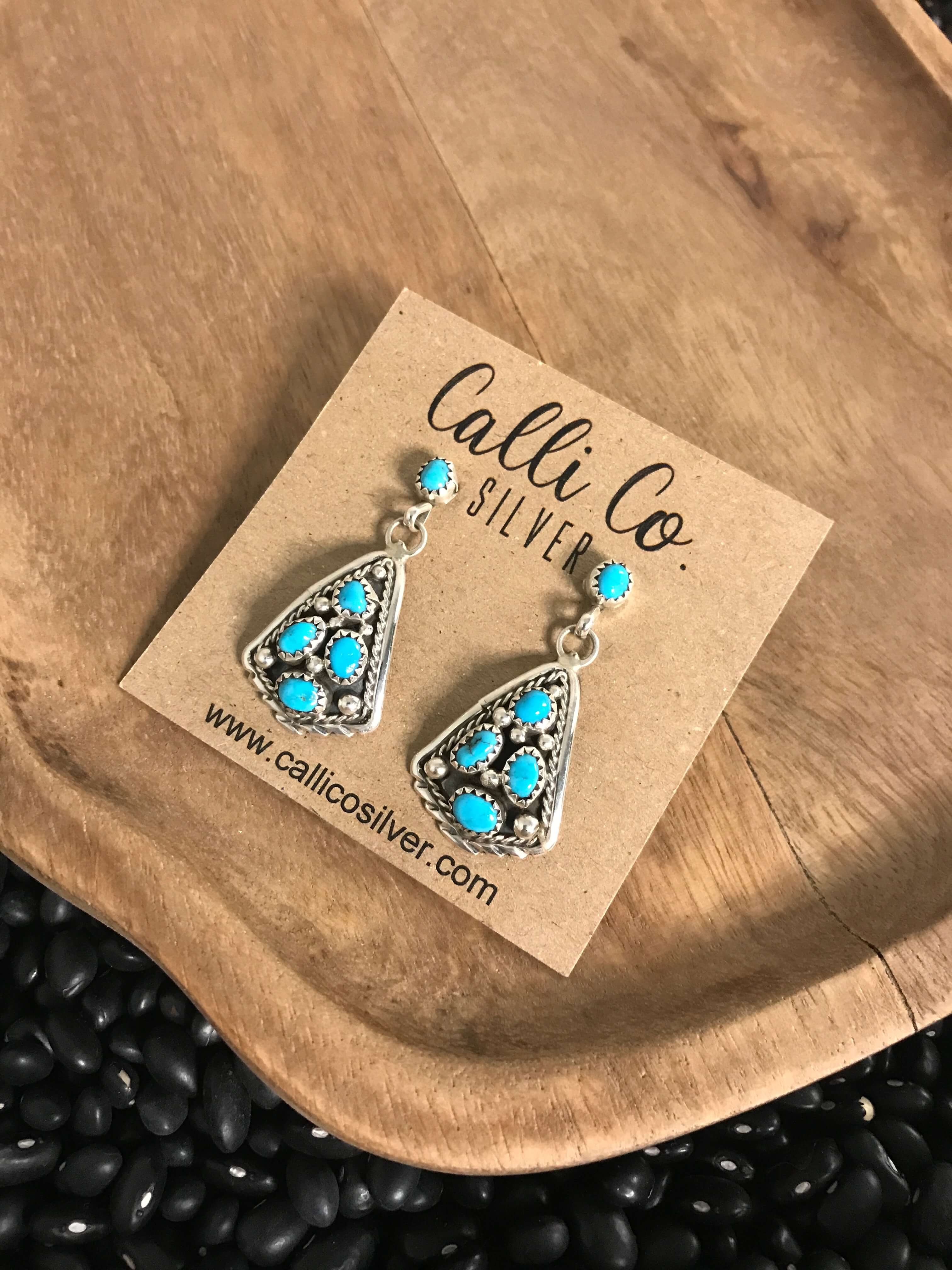 The Verona Earrings in Turquoise, 4-Earrings-Calli Co., Turquoise and Silver Jewelry, Native American Handmade, Zuni Tribe, Navajo Tribe, Brock Texas