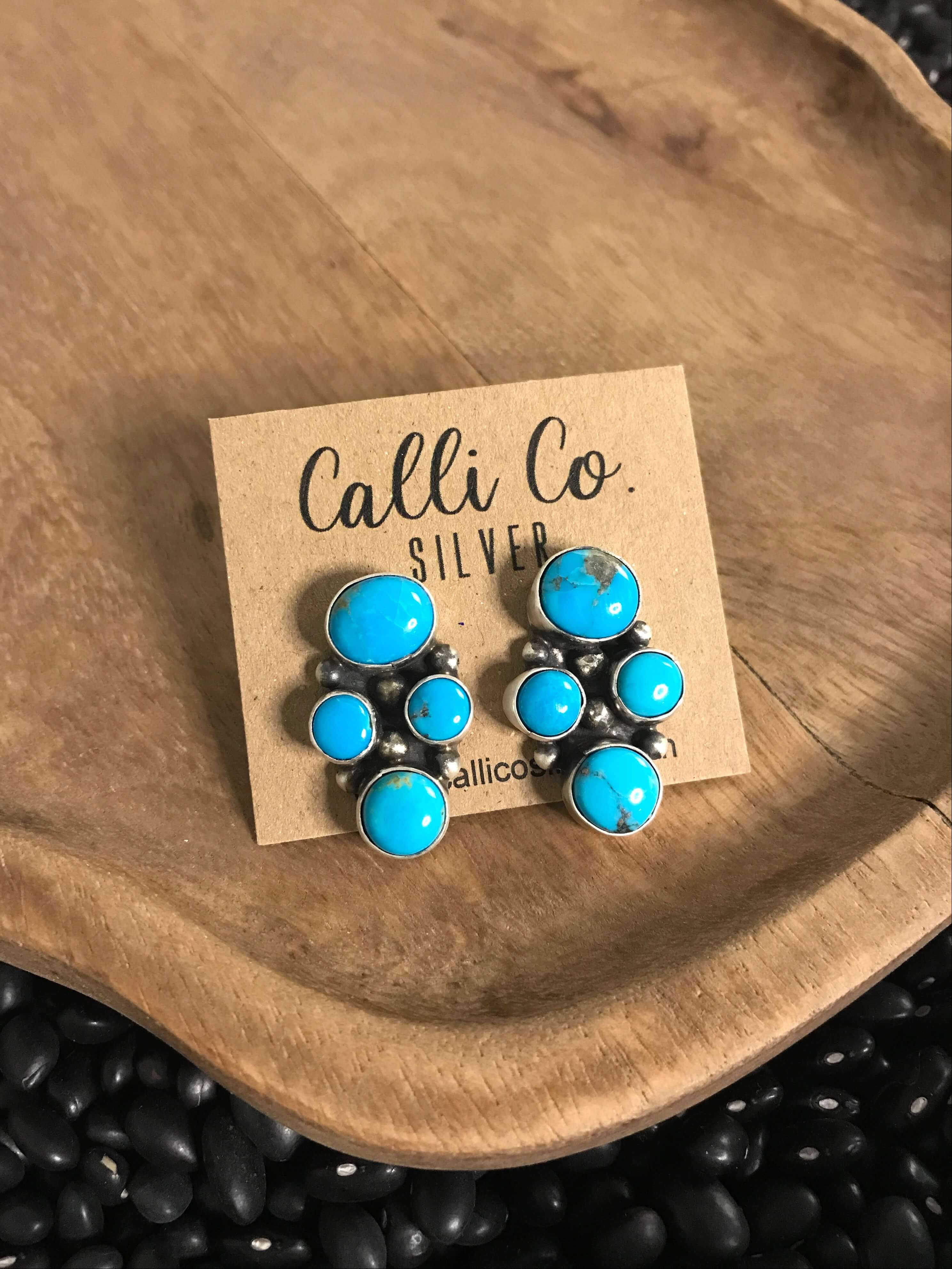 The Luna Mesa Cluster Earrings, 3-Earrings-Calli Co., Turquoise and Silver Jewelry, Native American Handmade, Zuni Tribe, Navajo Tribe, Brock Texas