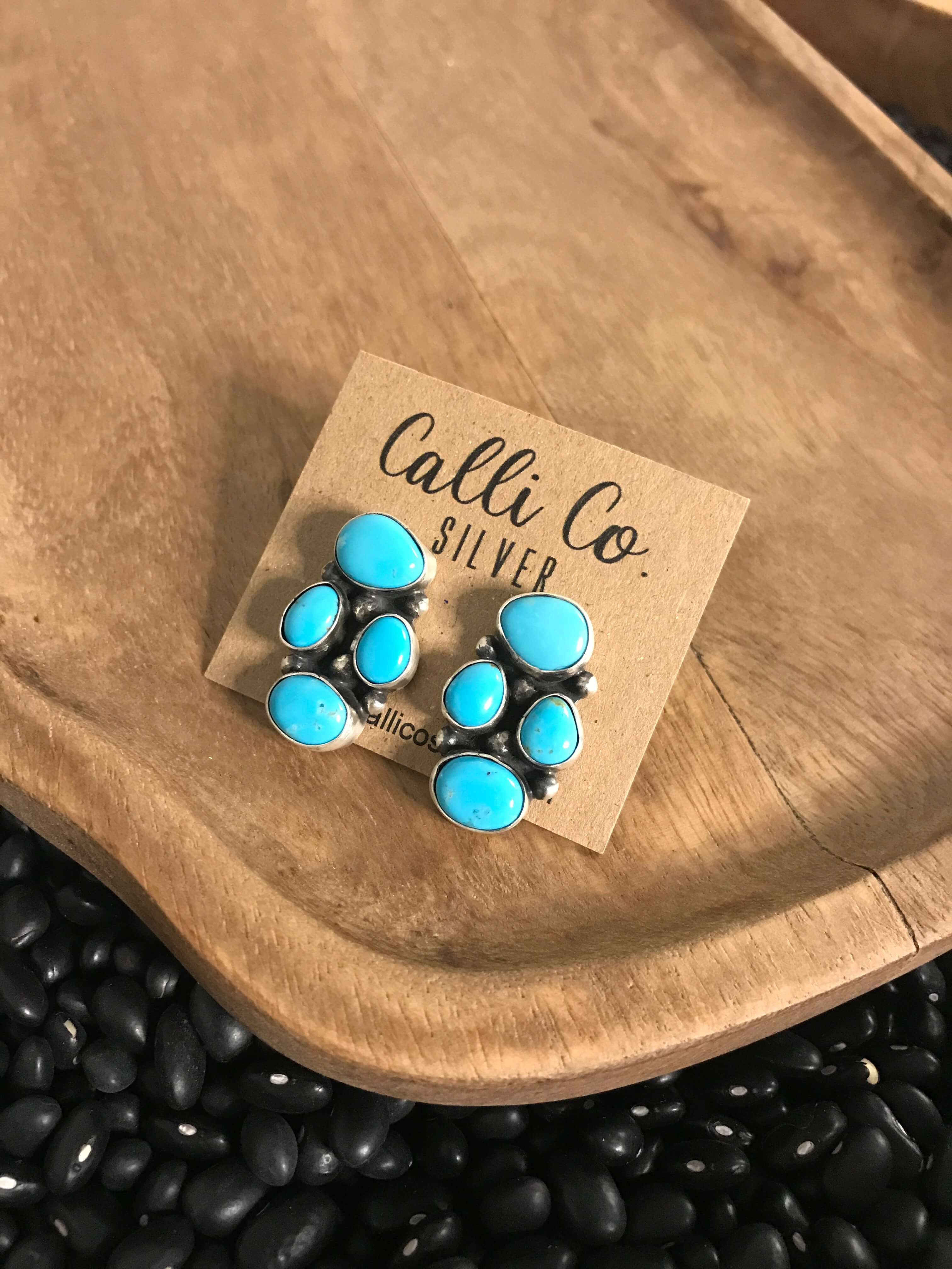 The Luna Mesa Cluster Earrings, 2-Earrings-Calli Co., Turquoise and Silver Jewelry, Native American Handmade, Zuni Tribe, Navajo Tribe, Brock Texas