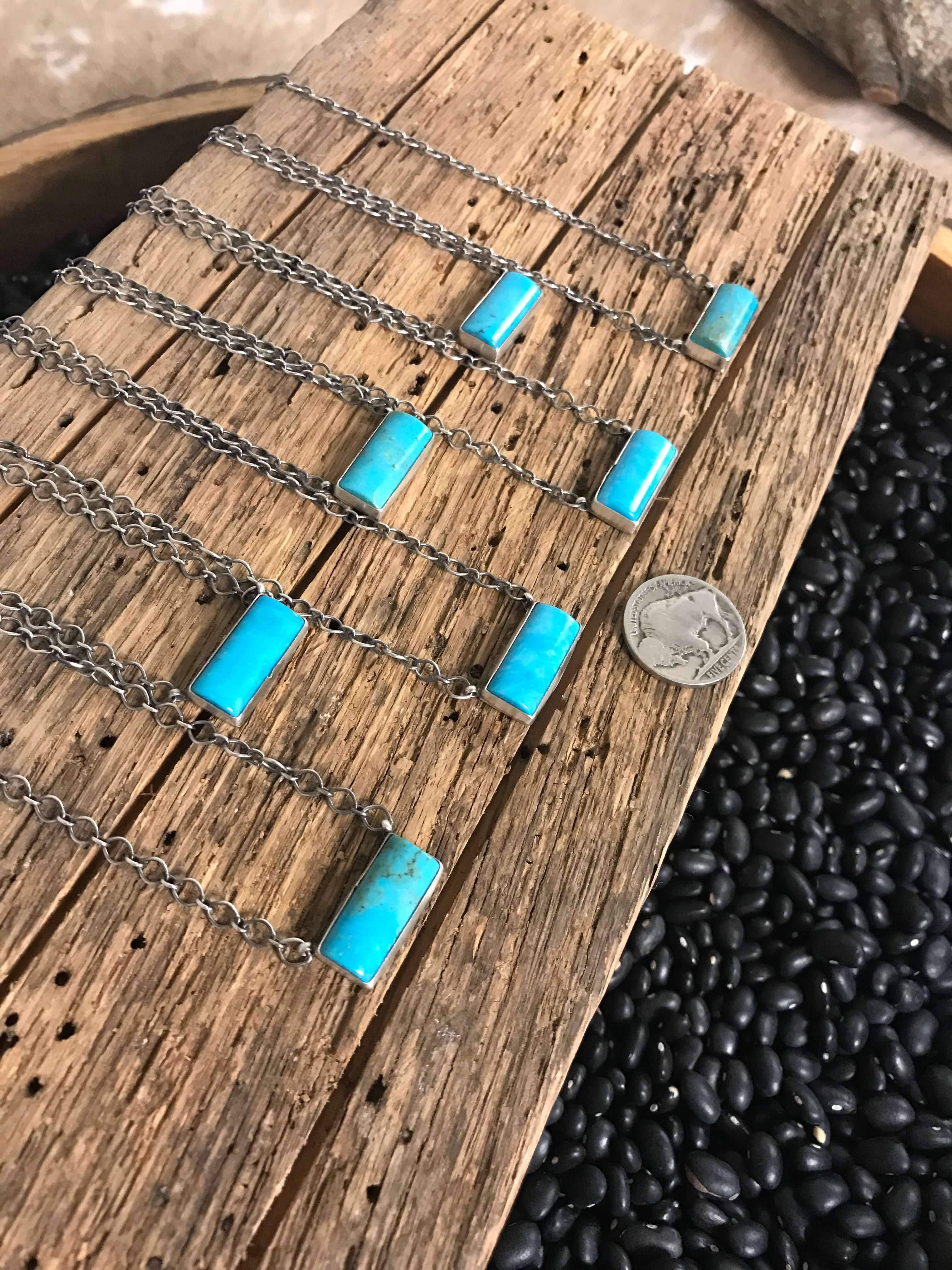 The Little Chief Turquoise Bar Necklaces-Necklaces-Calli Co., Turquoise and Silver Jewelry, Native American Handmade, Zuni Tribe, Navajo Tribe, Brock Texas