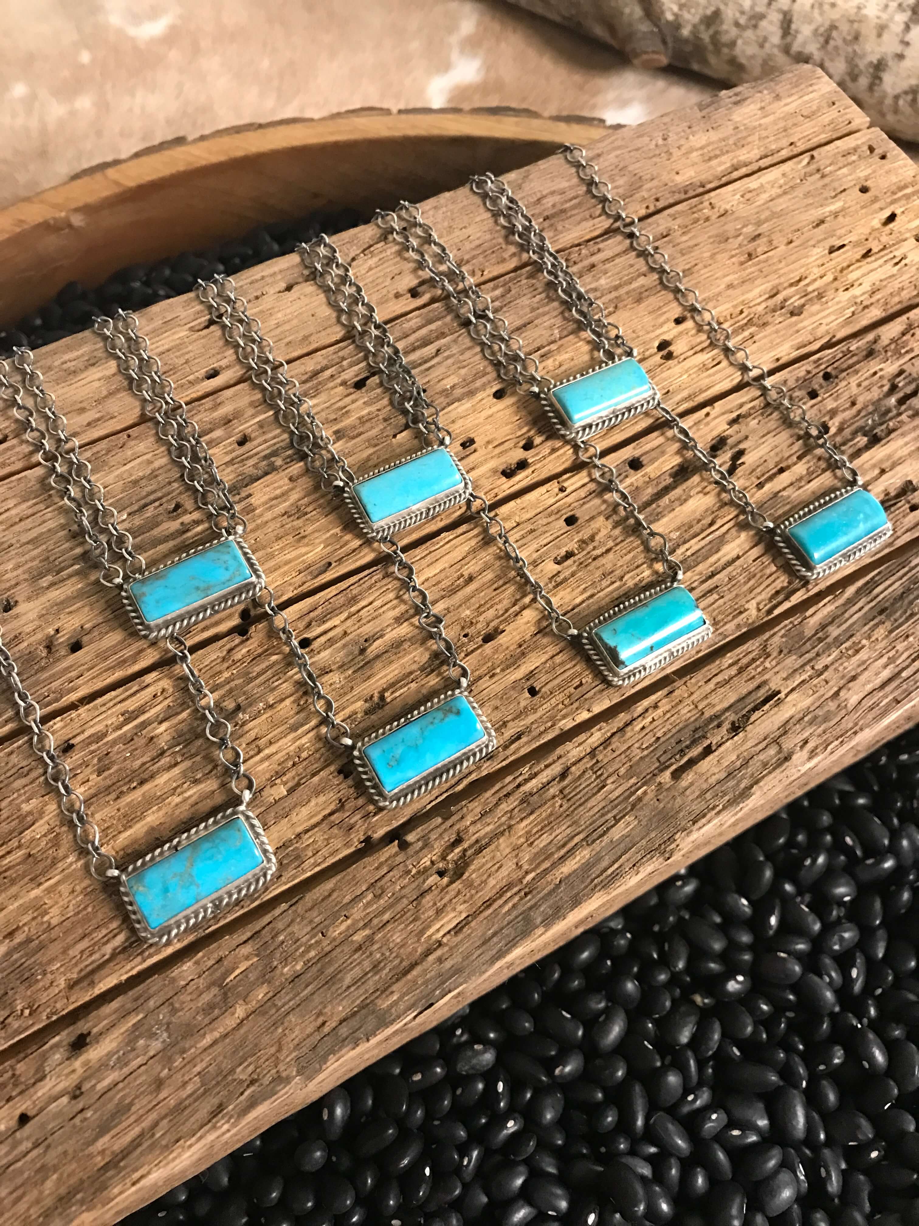 The Little Chief Turquoise Bar Necklaces-Necklaces-Calli Co., Turquoise and Silver Jewelry, Native American Handmade, Zuni Tribe, Navajo Tribe, Brock Texas