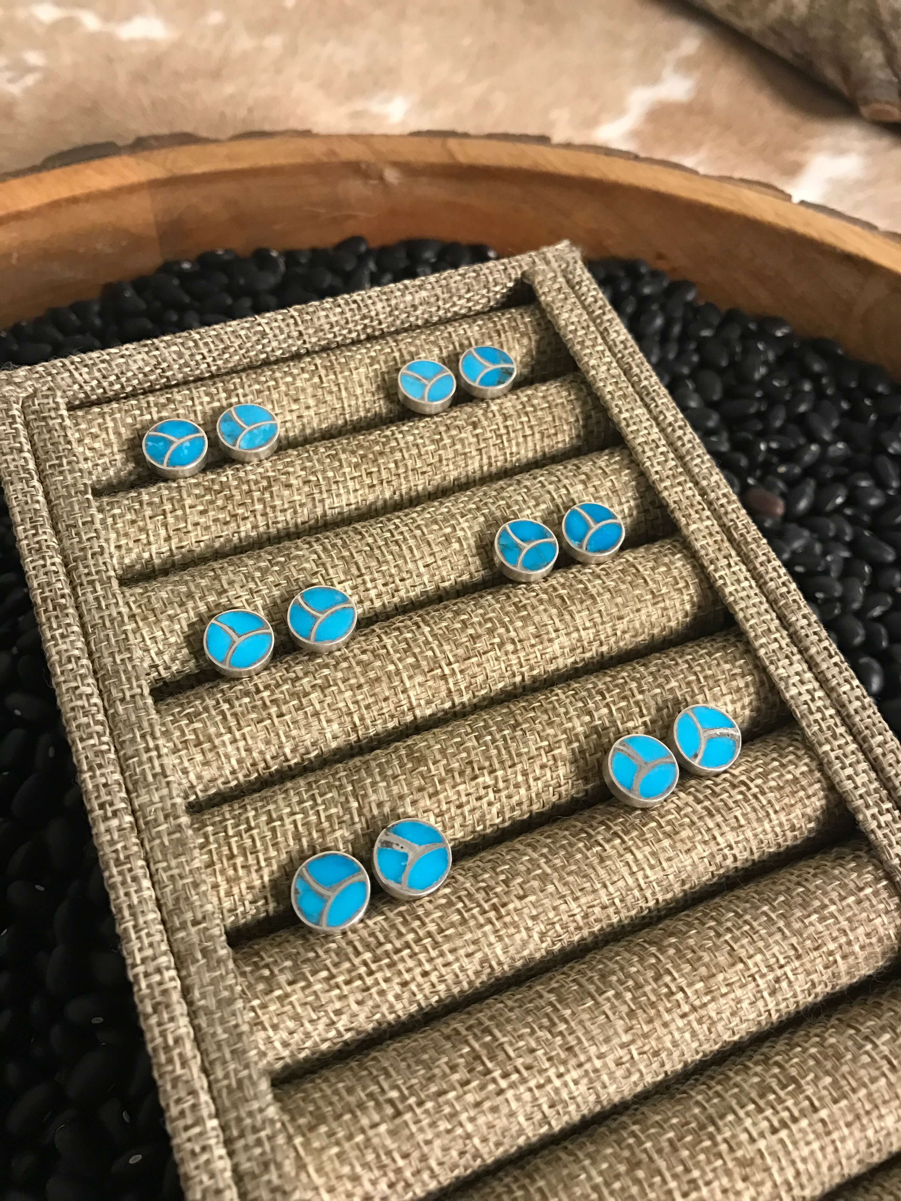 The Isles Inlay Studs-Earrings-Calli Co., Turquoise and Silver Jewelry, Native American Handmade, Zuni Tribe, Navajo Tribe, Brock Texas