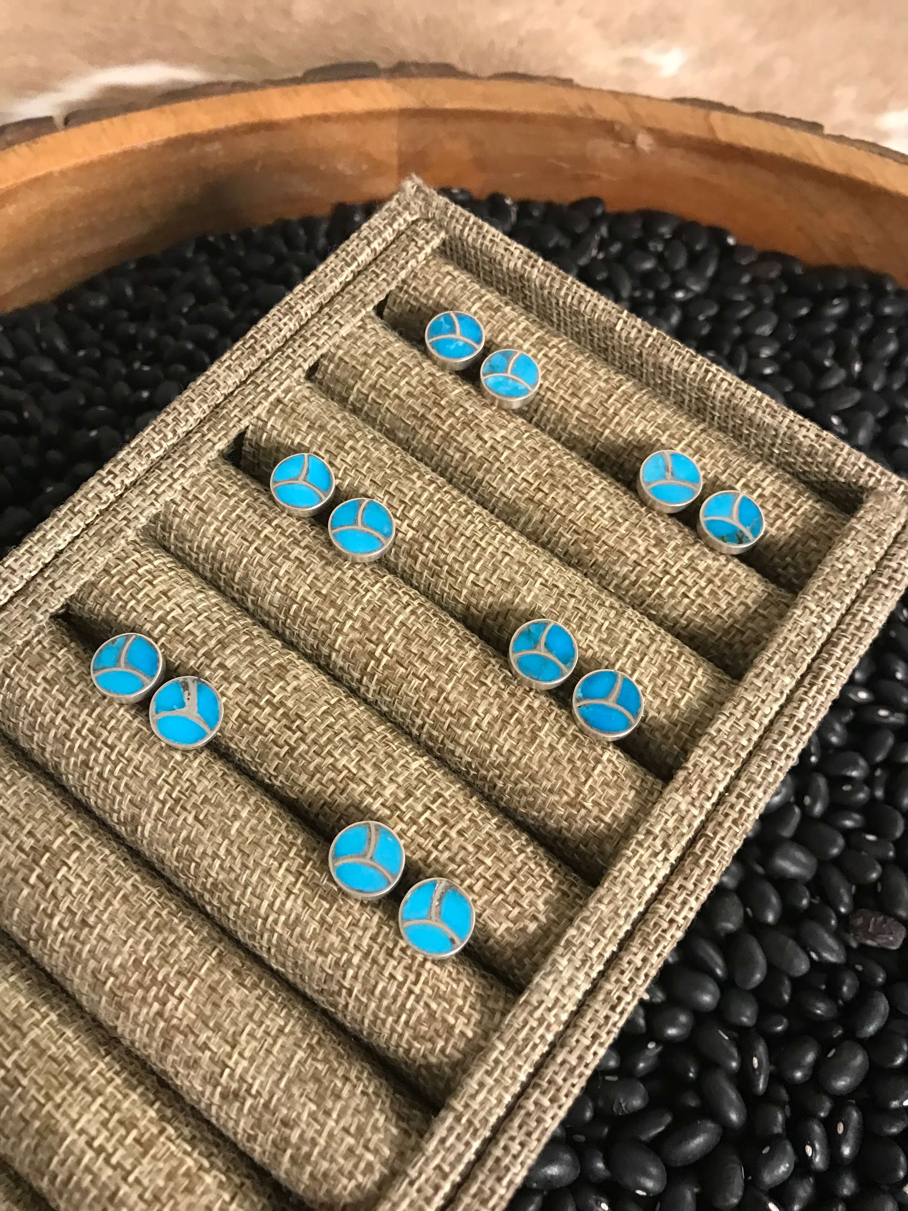 The Isles Inlay Studs-Earrings-Calli Co., Turquoise and Silver Jewelry, Native American Handmade, Zuni Tribe, Navajo Tribe, Brock Texas