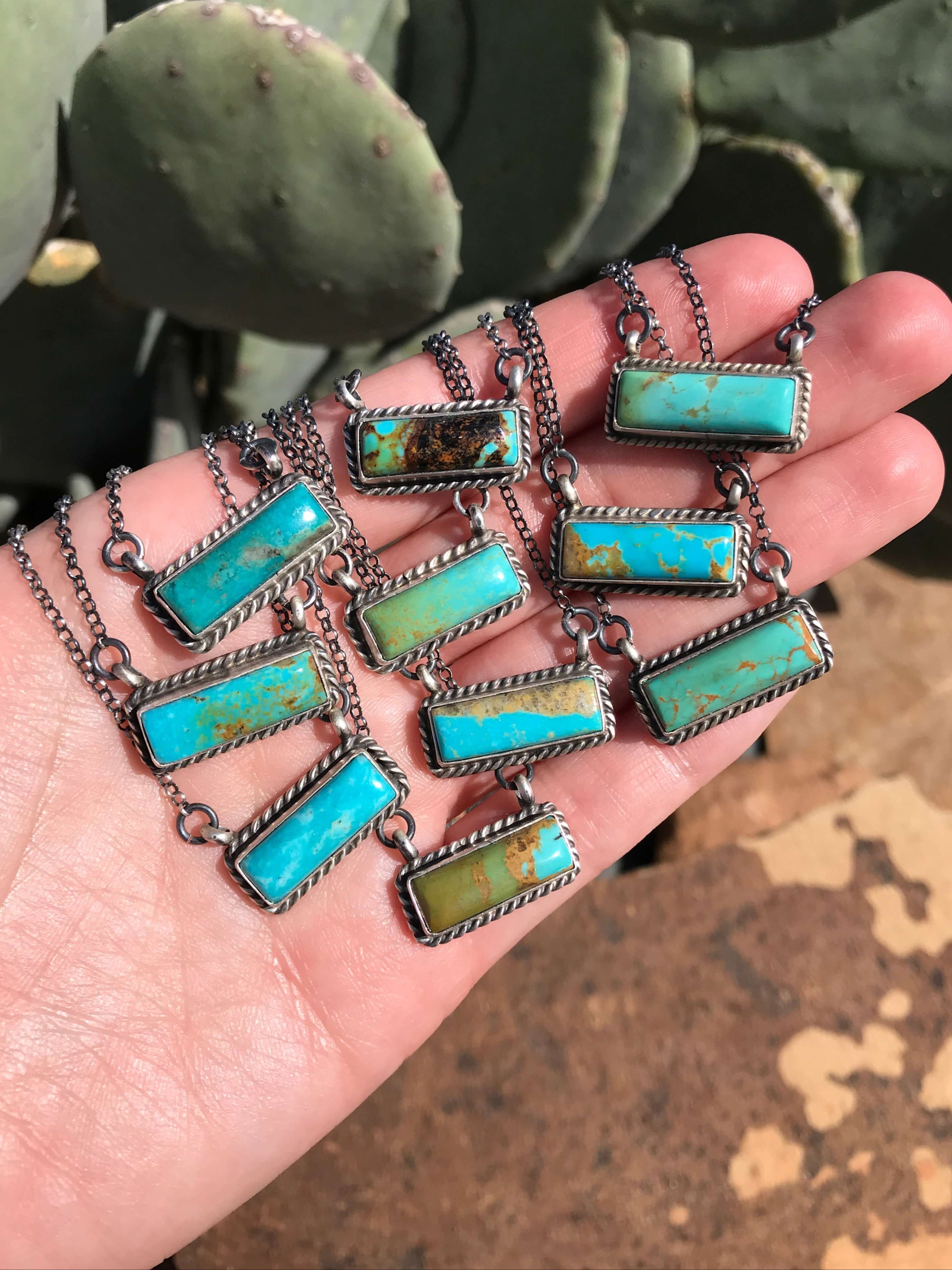 The Little Chief Turquoise Bar Necklaces-Necklaces-Calli Co., Turquoise and Silver Jewelry, Native American Handmade, Zuni Tribe, Navajo Tribe, Brock Texas