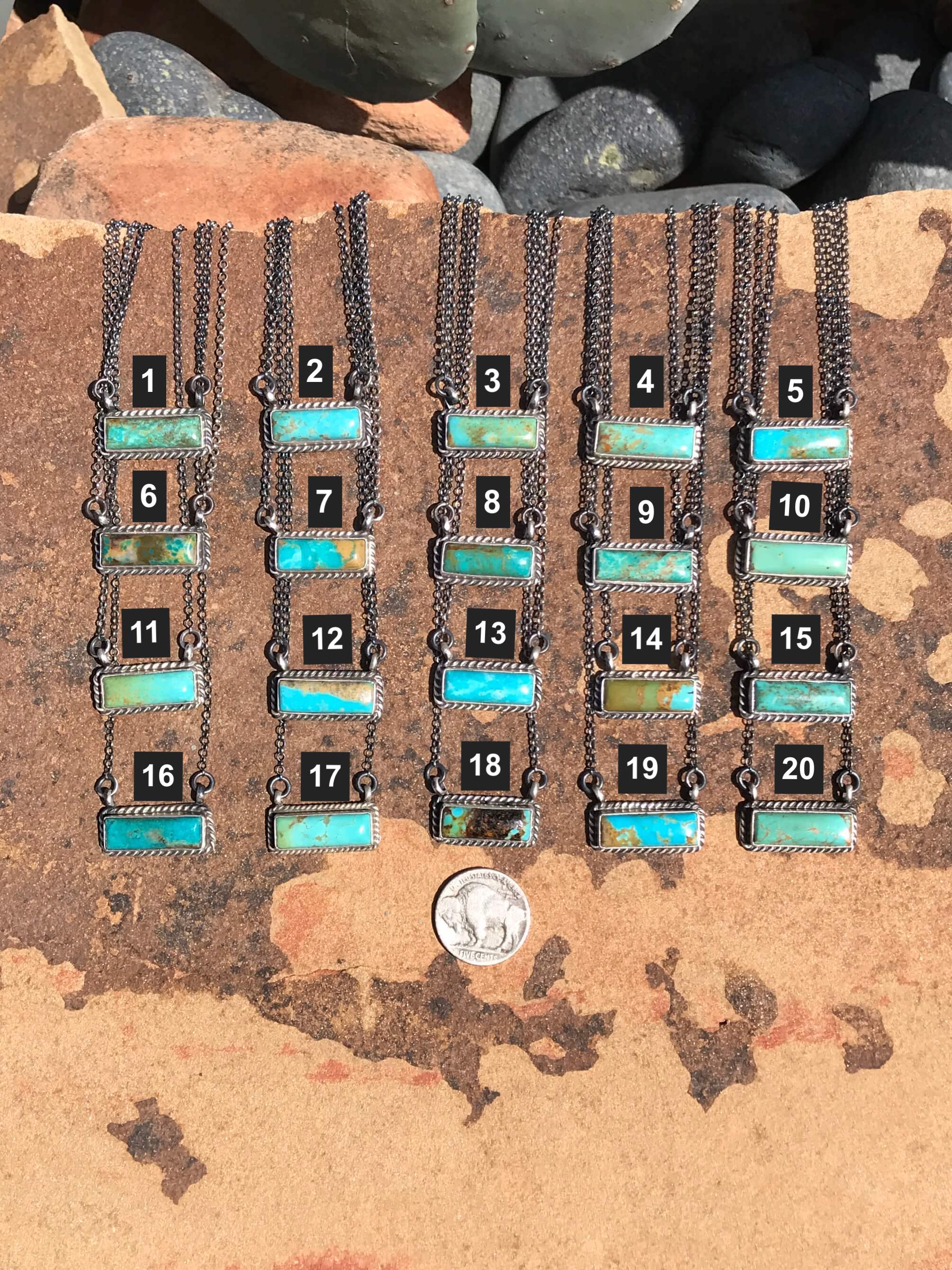 The Little Chief Turquoise Bar Necklaces-Necklaces-Calli Co., Turquoise and Silver Jewelry, Native American Handmade, Zuni Tribe, Navajo Tribe, Brock Texas