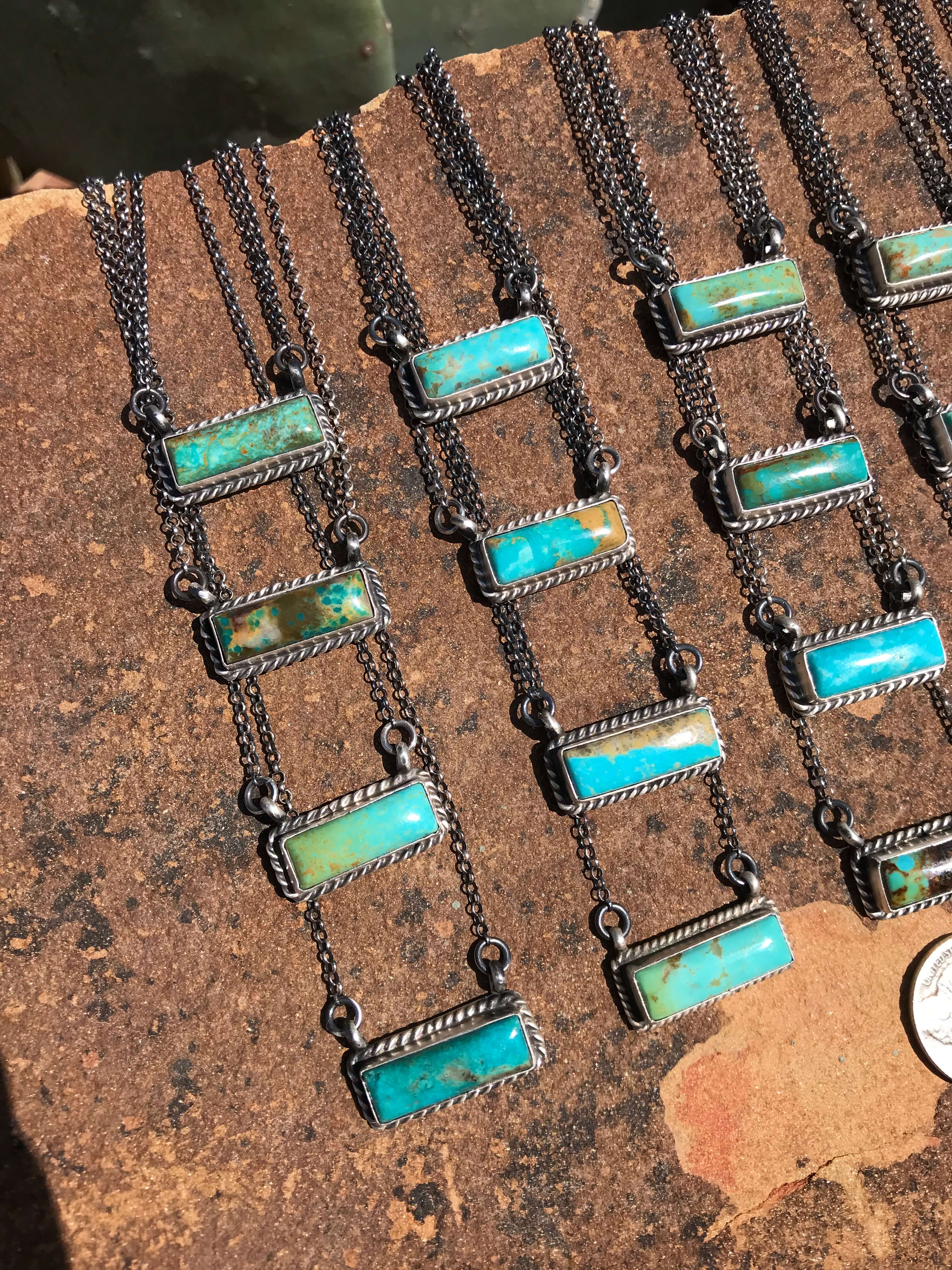 The Little Chief Turquoise Bar Necklaces-Necklaces-Calli Co., Turquoise and Silver Jewelry, Native American Handmade, Zuni Tribe, Navajo Tribe, Brock Texas