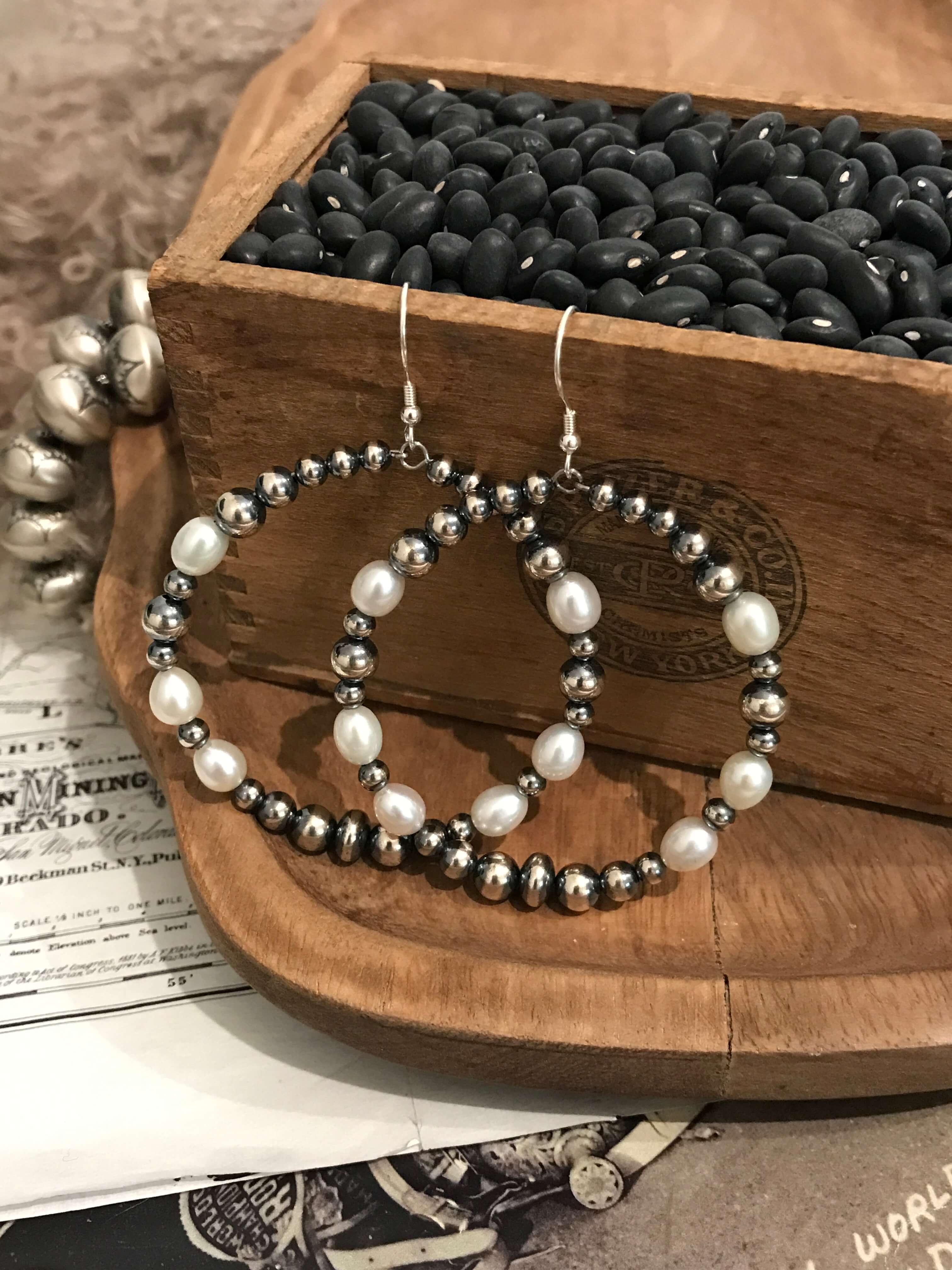 The Sand Harbor Laguna Hoop Earrings-Earrings-Calli Co., Turquoise and Silver Jewelry, Native American Handmade, Zuni Tribe, Navajo Tribe, Brock Texas