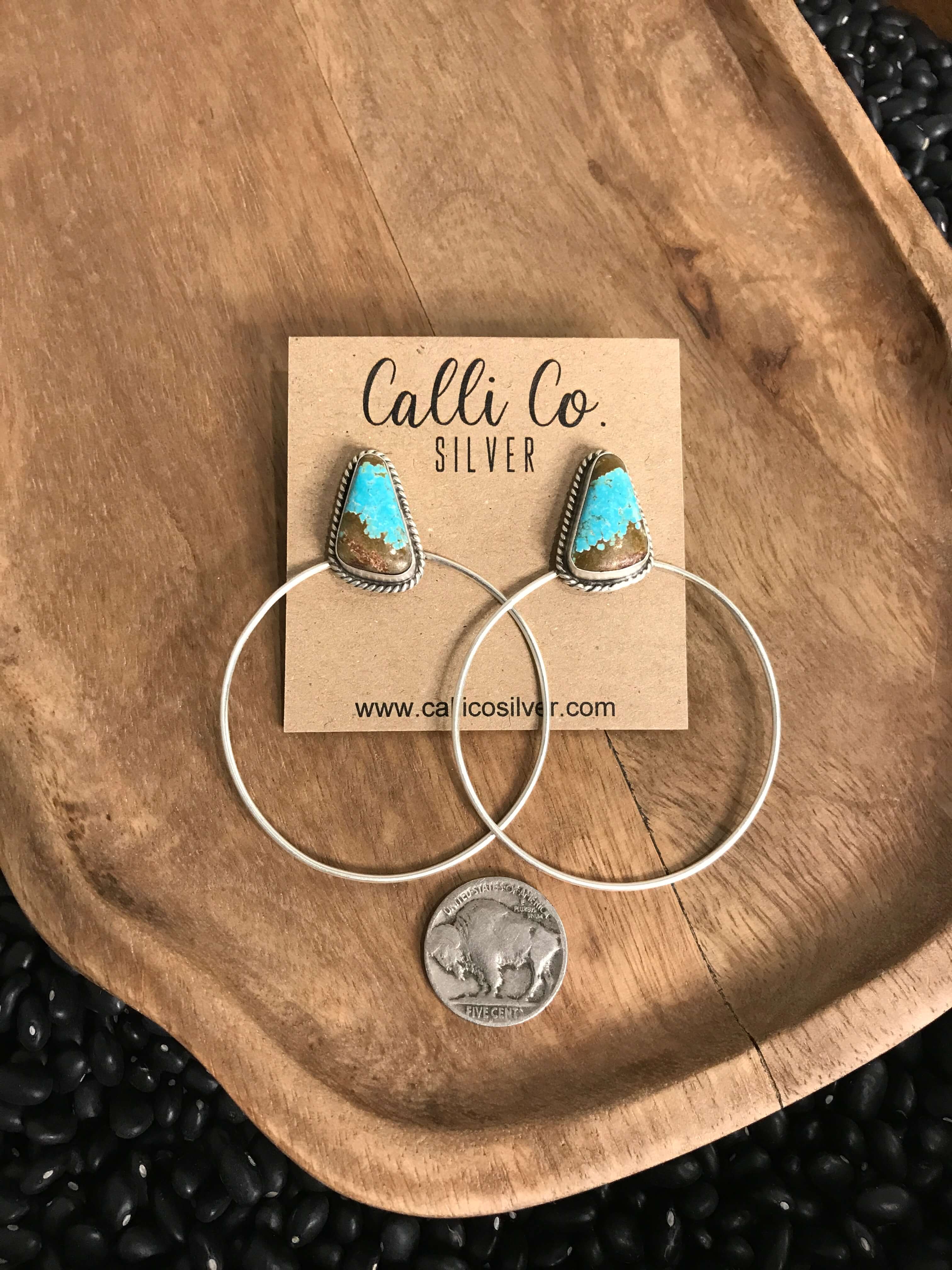 The Keystone Hoop Earrings, 18-Earrings-Calli Co., Turquoise and Silver Jewelry, Native American Handmade, Zuni Tribe, Navajo Tribe, Brock Texas