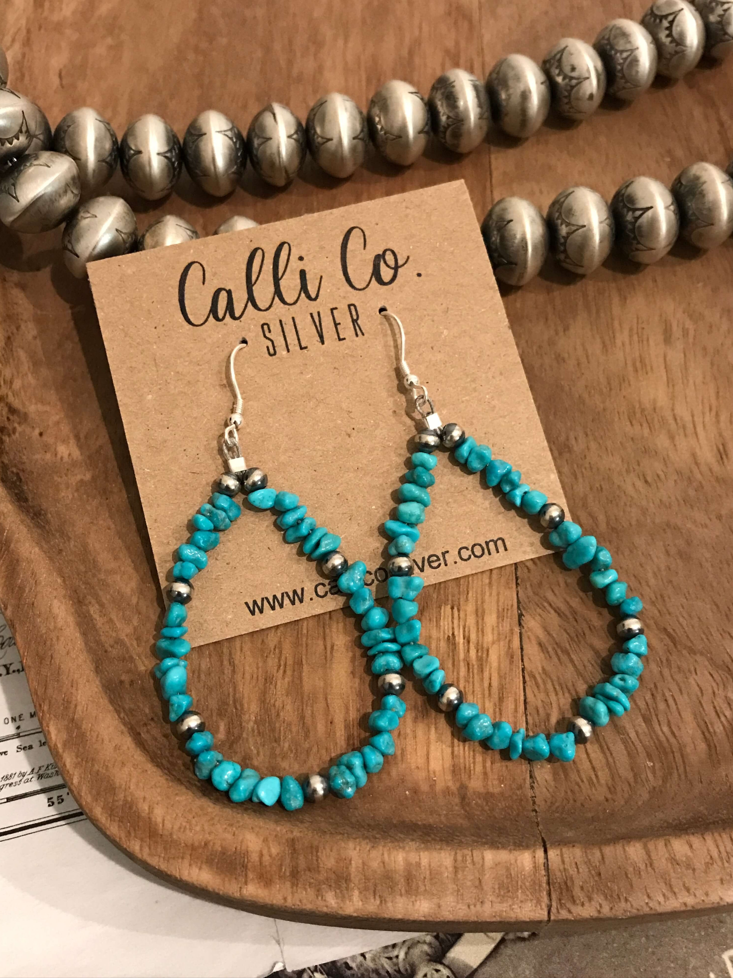The Chicota Hoop Earrings-Earrings-Calli Co., Turquoise and Silver Jewelry, Native American Handmade, Zuni Tribe, Navajo Tribe, Brock Texas