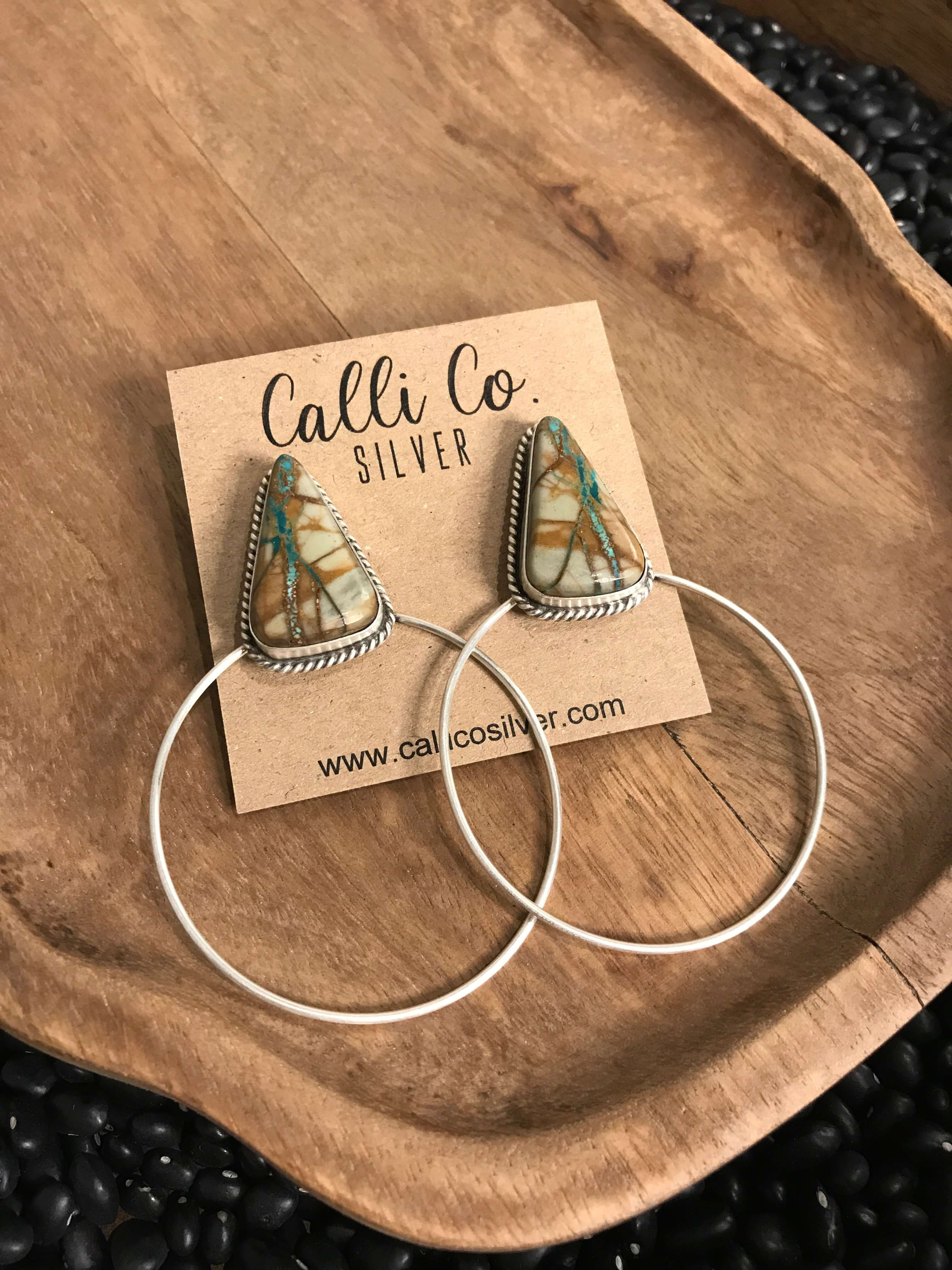The Keystone Hoop Earrings, 21-Earrings-Calli Co., Turquoise and Silver Jewelry, Native American Handmade, Zuni Tribe, Navajo Tribe, Brock Texas