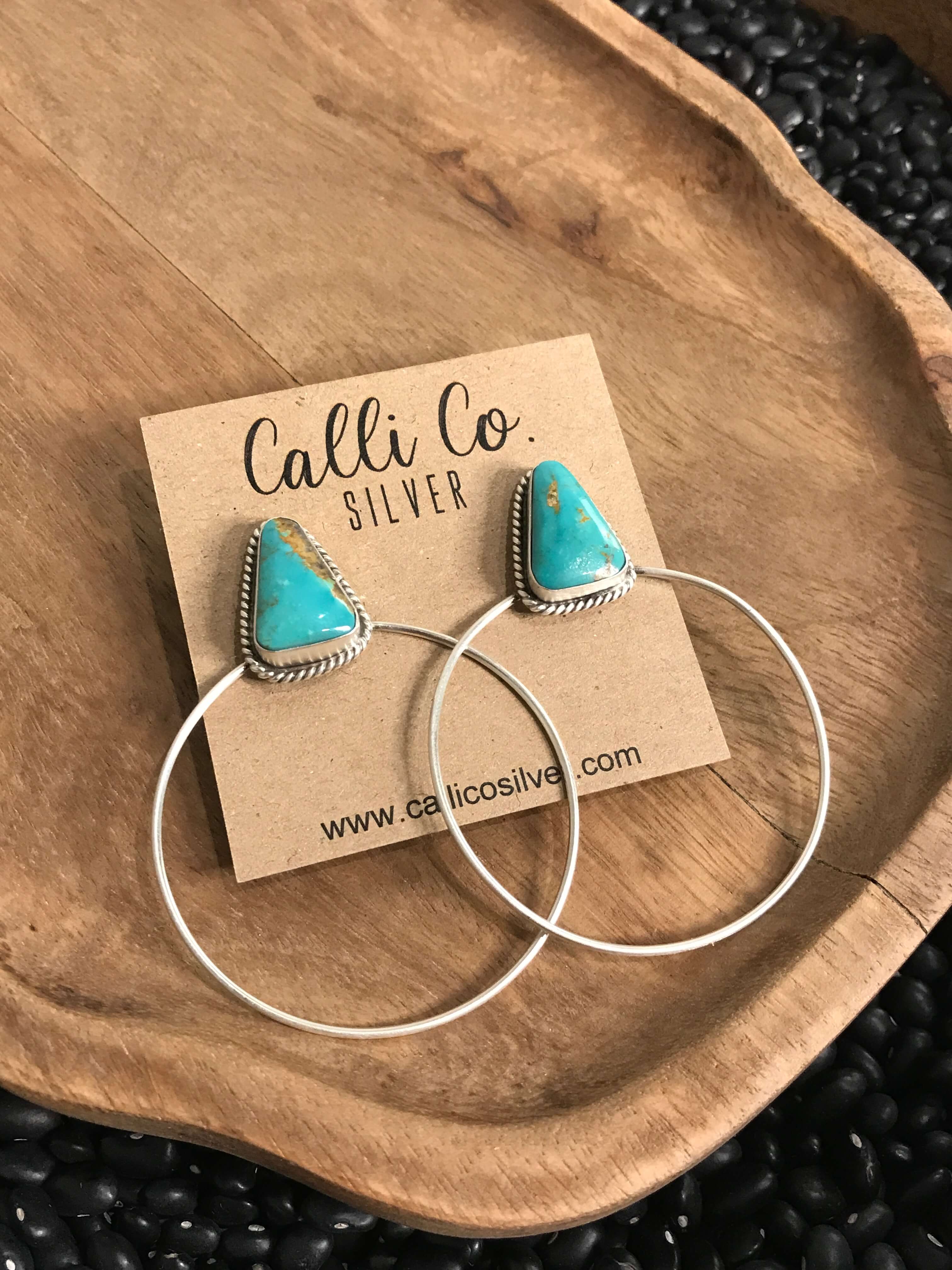 The Keystone Hoop Earrings, 25-Earrings-Calli Co., Turquoise and Silver Jewelry, Native American Handmade, Zuni Tribe, Navajo Tribe, Brock Texas
